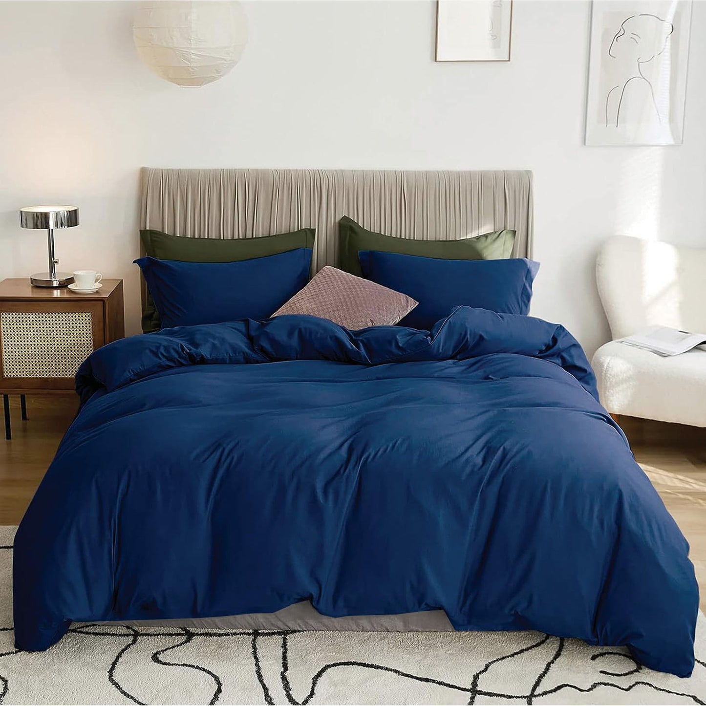 2000TC Ultra Soft Microfiber Zipper Closure Quilt Cover Set - Navy