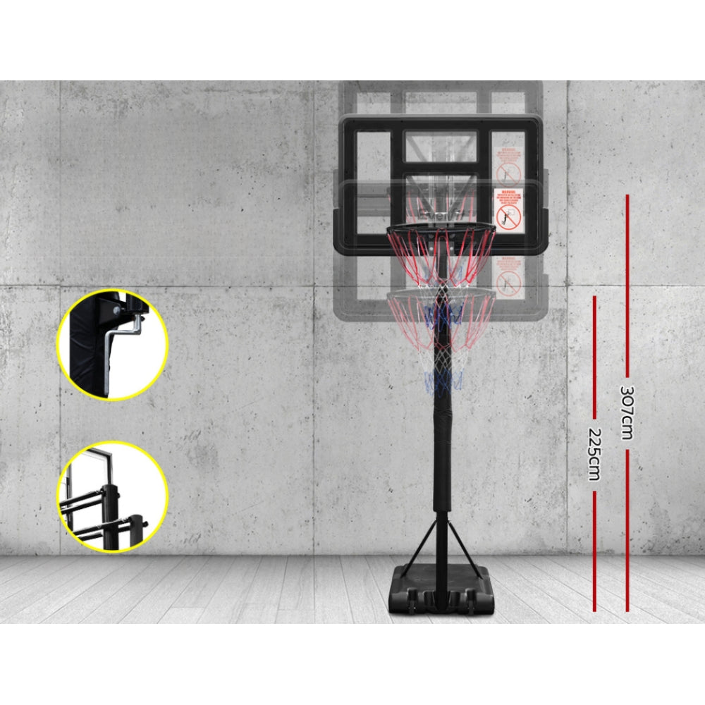 Basketball Hoop Stand System Ring Portable Net Adjustable 3.05M - Black