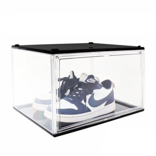 Black Premium Stackable Shoe Box Sneaker Display Storage Case with Magnetic Door