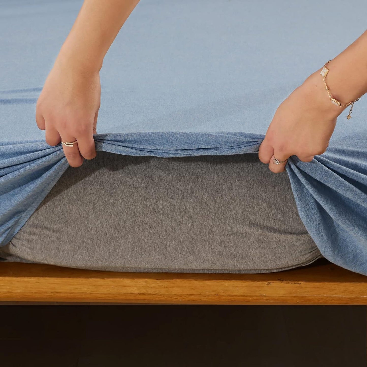 Breathable Skin-Friendly Ultra Soft Cotton Jersey Bed Sheet Set - Blue Chambray Marle