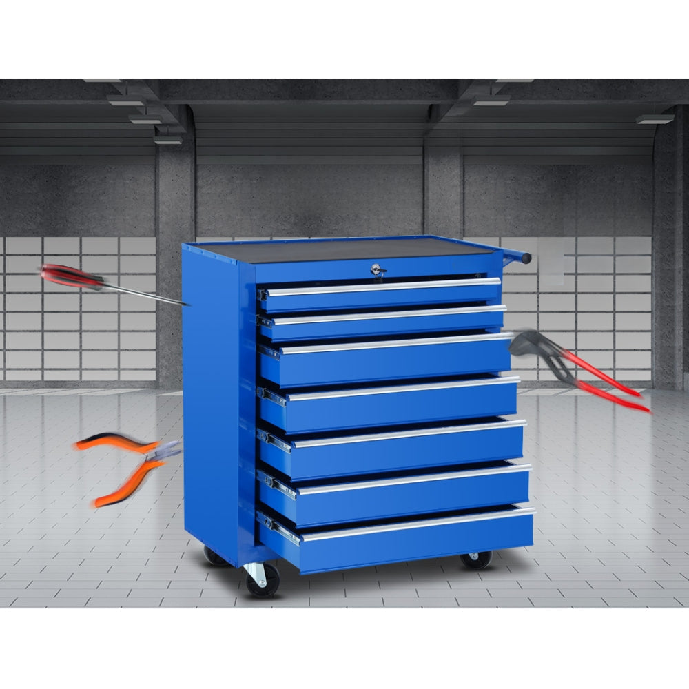 Tool Chest Trolley Box Cabinet Cart Garage Storage Blue - 7 Drawers
