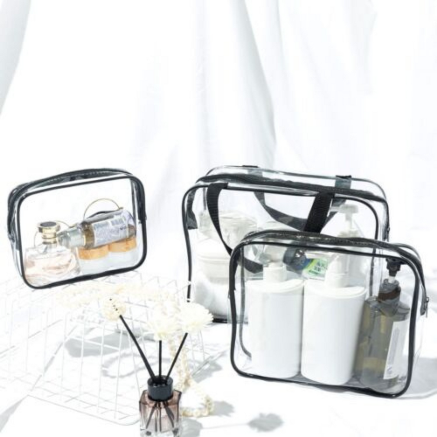 Set of 3 Clear PVC Cosmetic Makeup Toiletry Organizer Travel Wash Bag Holder