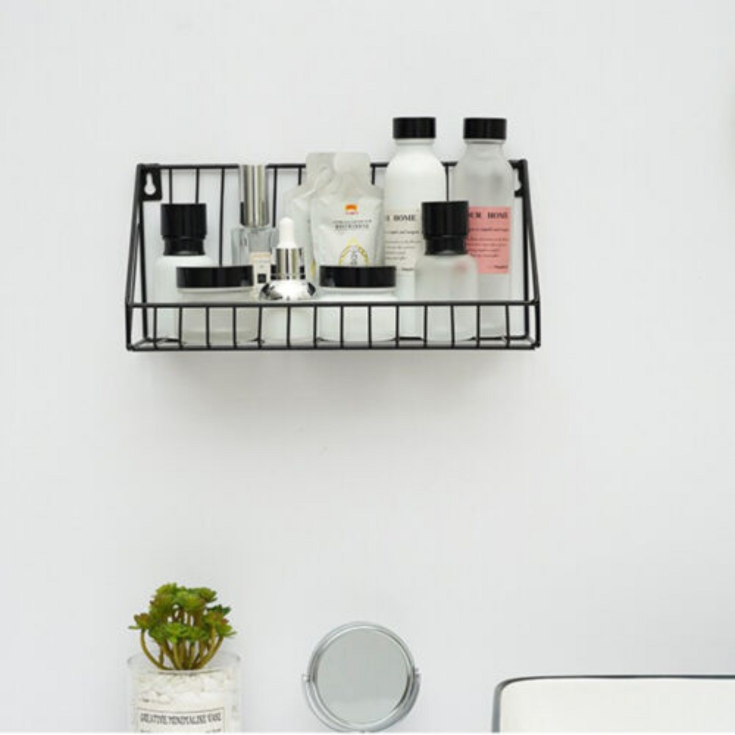 Black Industrial Wall DIY Storage Rack Floating Metal Wire Shelf Unit