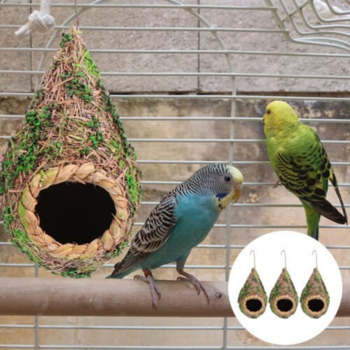 3pcs Handwoven Straw Bird Nest Canary Budgie Breeding Nest Box