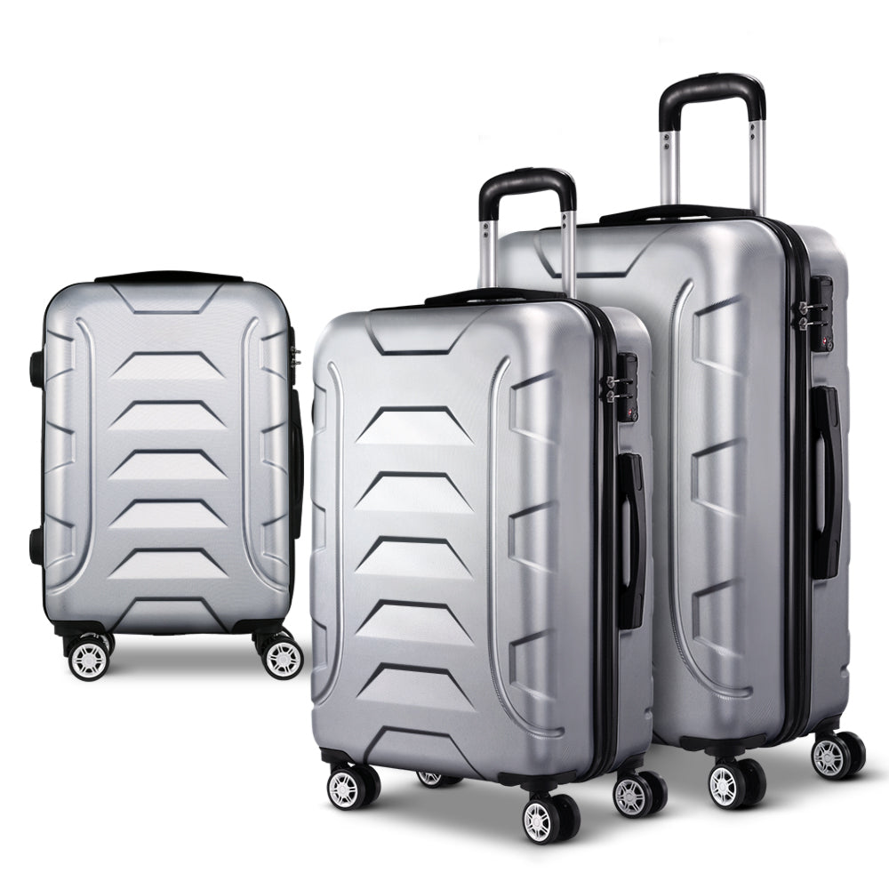 3pc Luggage Travel Sets Suitcase Trolley Lock Silver