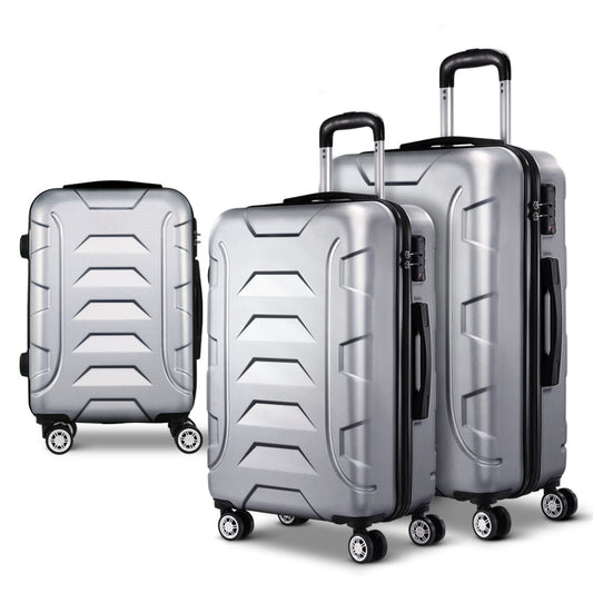 3pc Luggage Travel Sets Suitcase Trolley Lock Silver