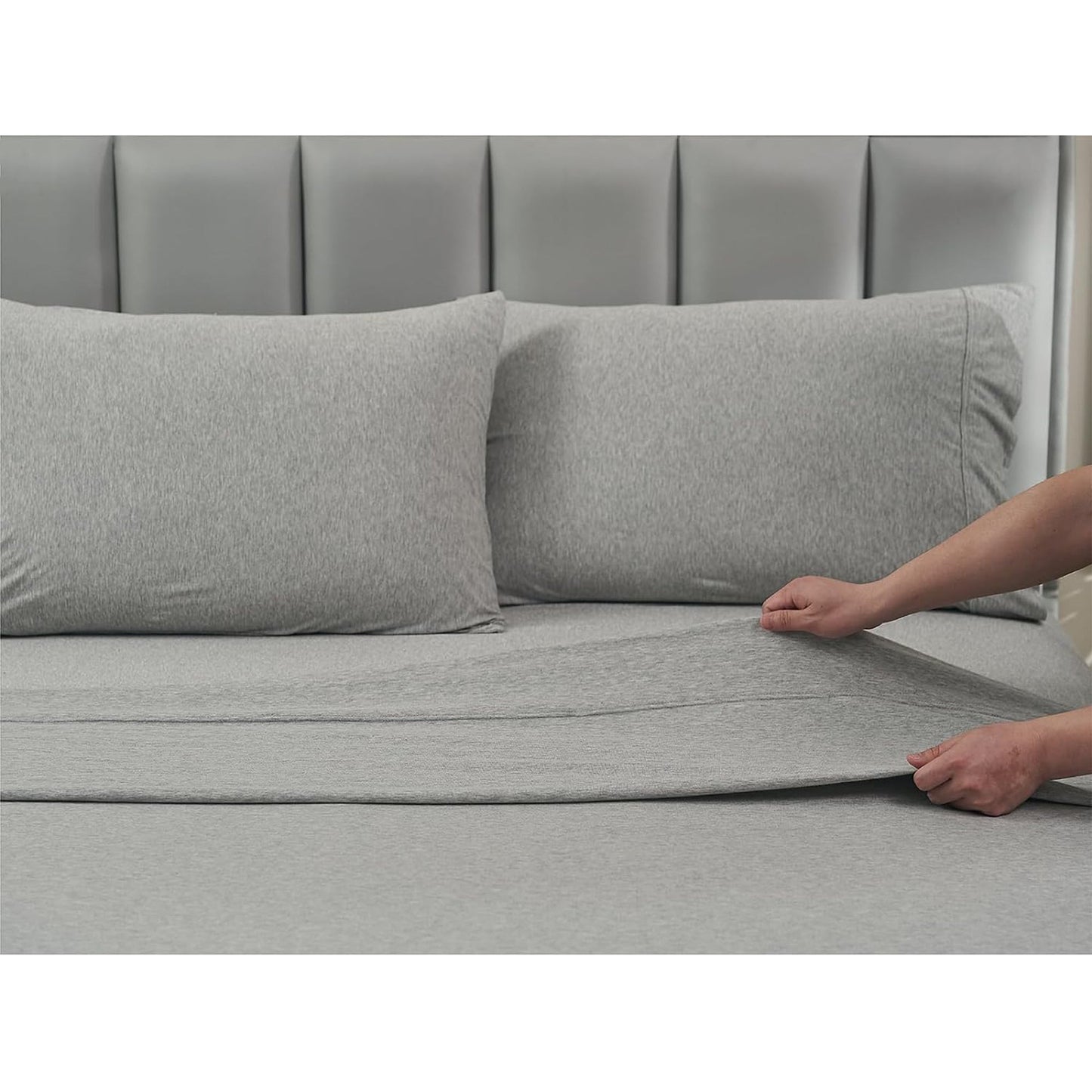 Breathable Skin-Friendly Ultra Soft Cotton Jersey Bed Sheet Set - Grey Marle