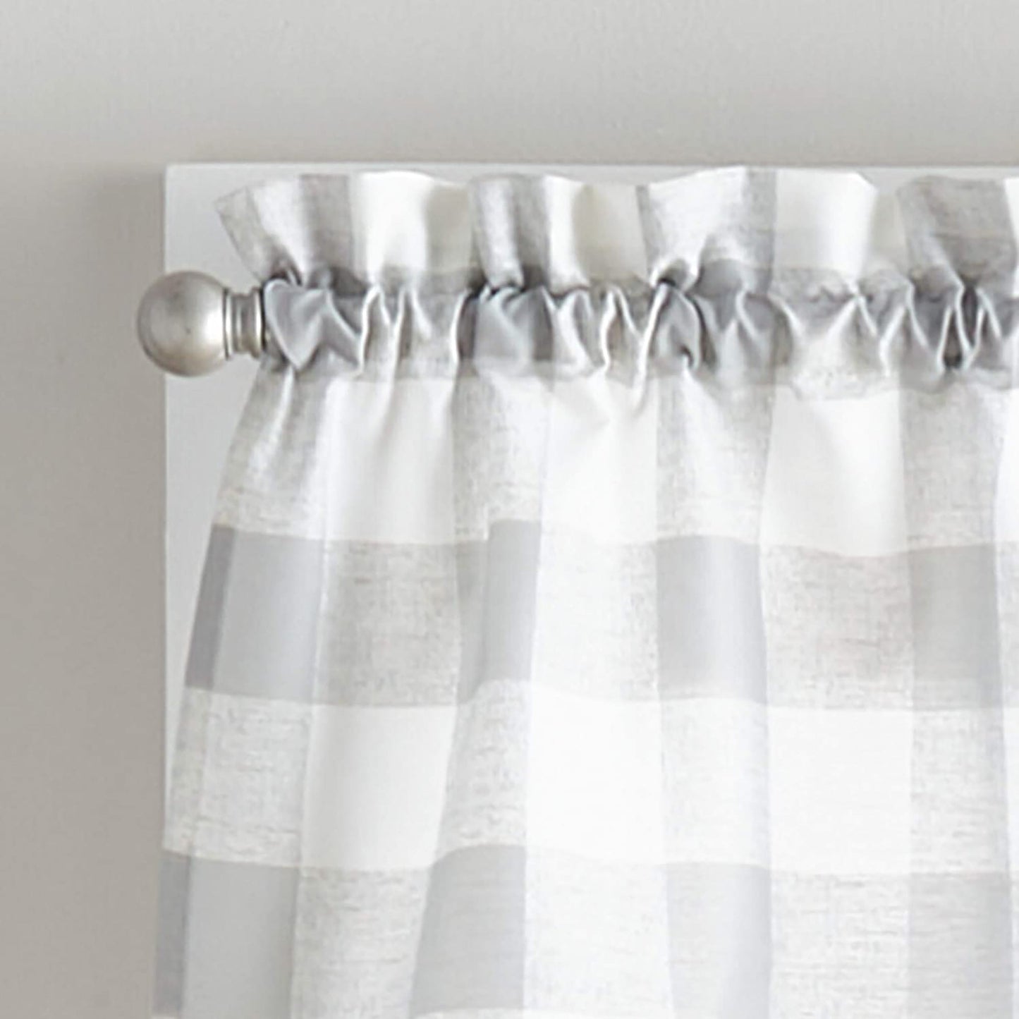 Country Modern Rustic Farmhouse Check Curtain Window Valance and Tiers Set - Grey
