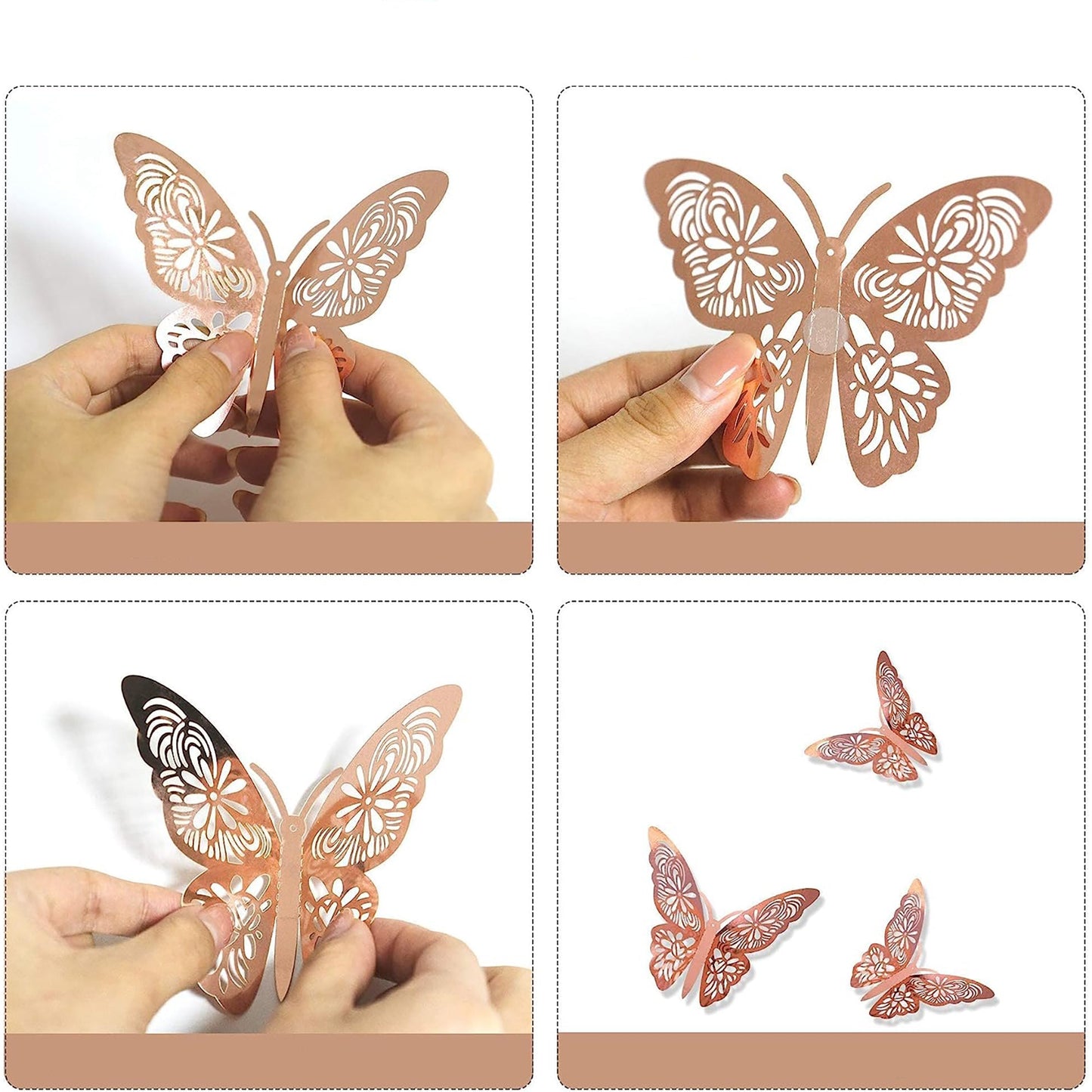 3D Removable Metallic Butterfly Wall Sticker Decoration 72 Pcs - Rose Gold