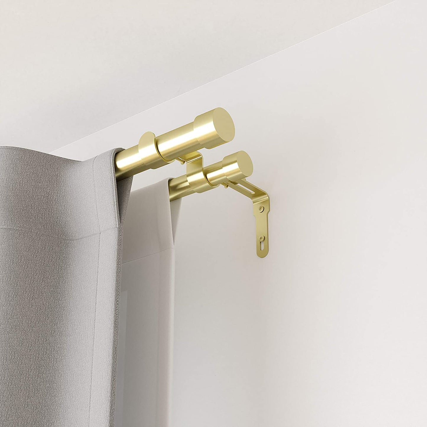 Double Curtain Rod Includes 2 Matching Finials Brackets and Hardware 1 Inch - Brass