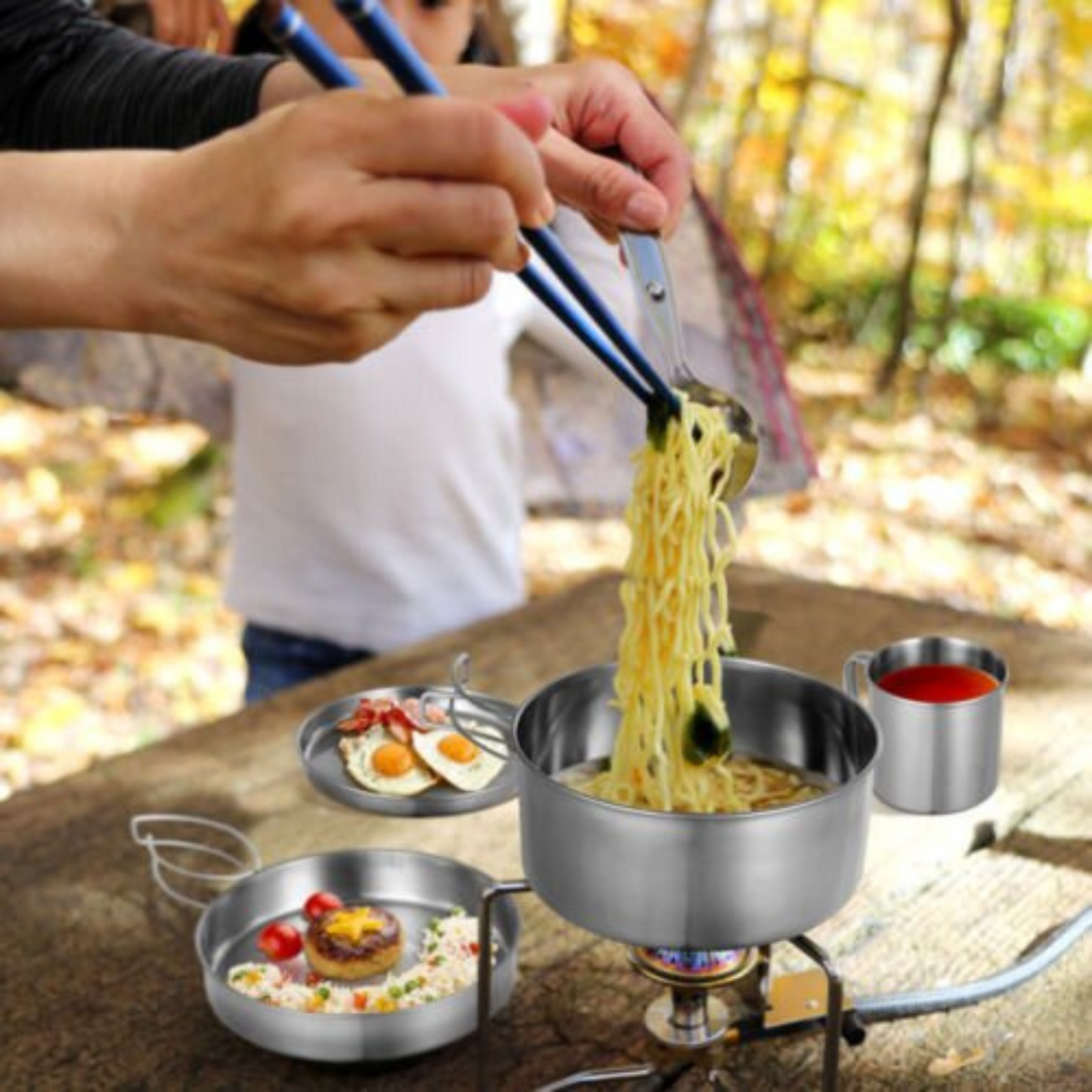 8pcs Portable Camping Cookware Set Outdoor Hiking and Family Picnic Pot and Pan Kit