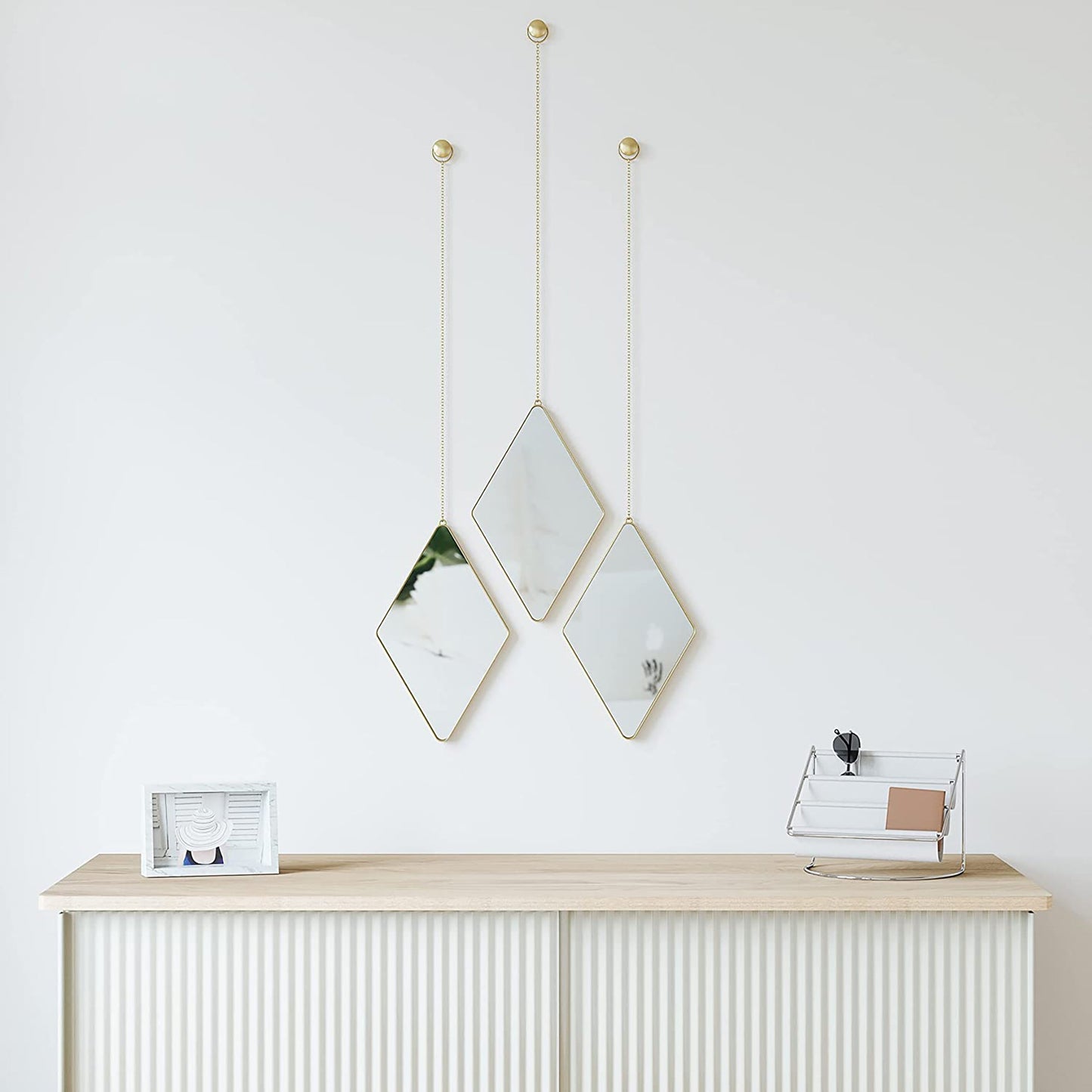 Apartment Decor Trio Wall Art Brass Decorative Wall Mirrors - Set of 3