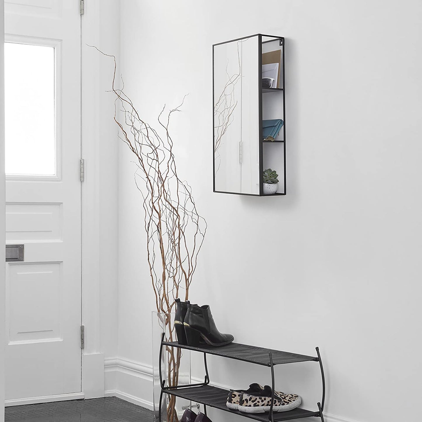 Bathroom Bedroom Mirror with Storage Shelves - Black