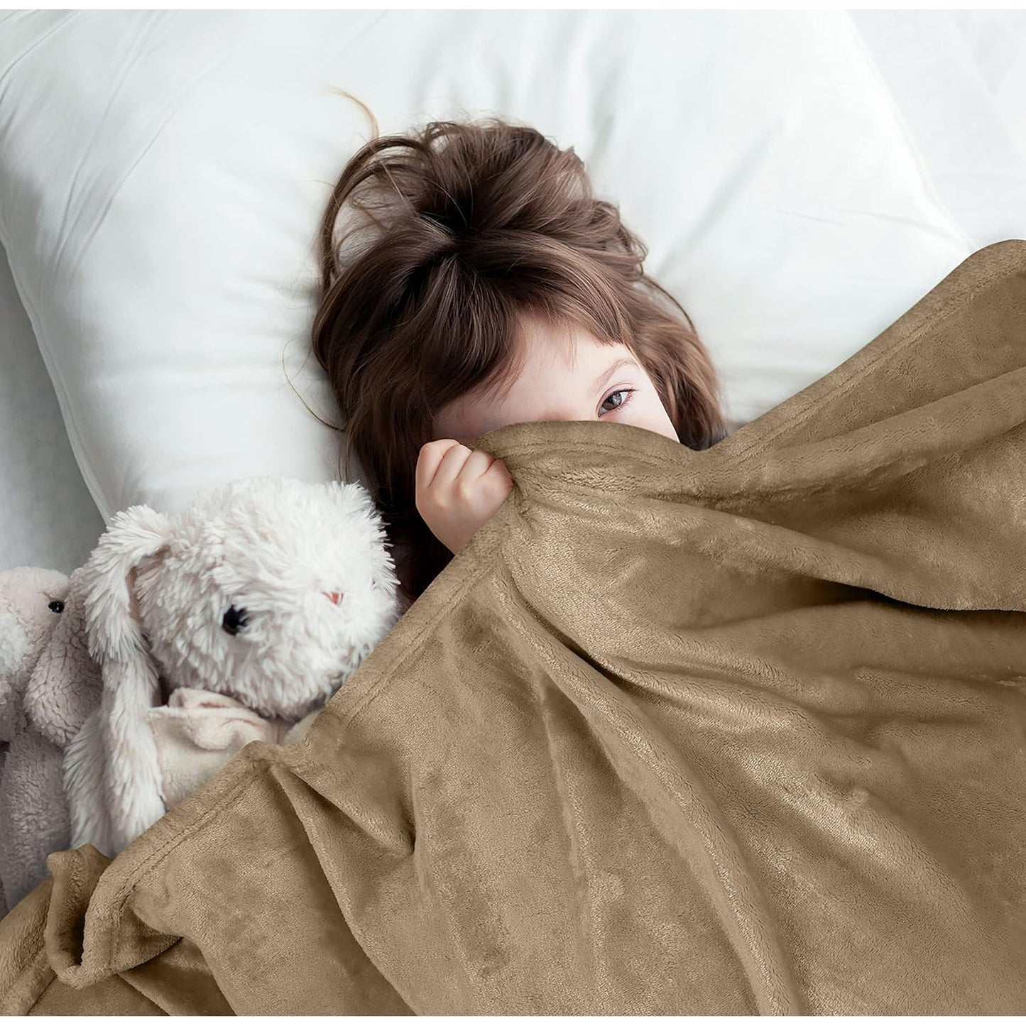 300GSM Microfibre Luxury Anti-Static Fuzzy Soft Fleece Blanket - Camel