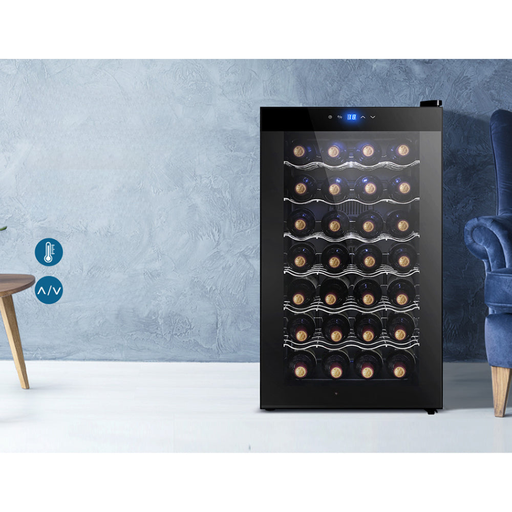 Wine Cooler 28 Bottles Glass Door Beverage Cooler Thermoelectric Fridge Black