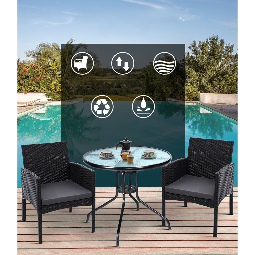 Garden Patio Furniture Dining Chairs Table Patio Bistro Wicker Set - Black