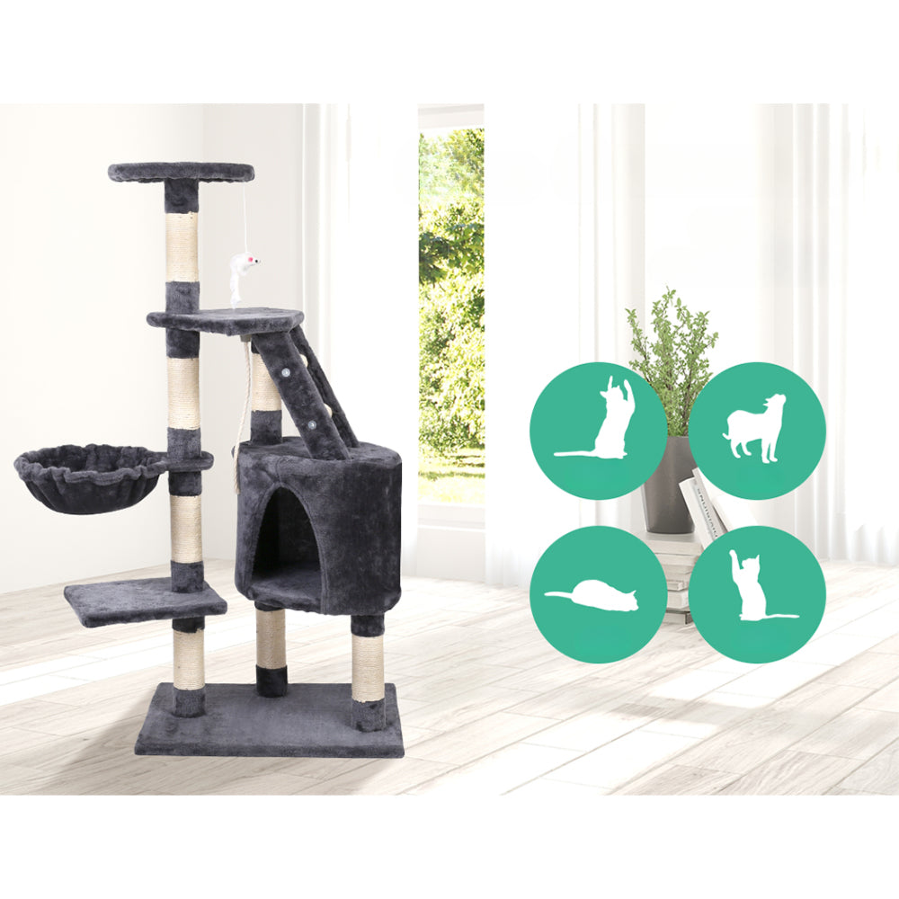 Cat Tree Scratching Post Tower House Furniture Wood Multi Level - 120cm