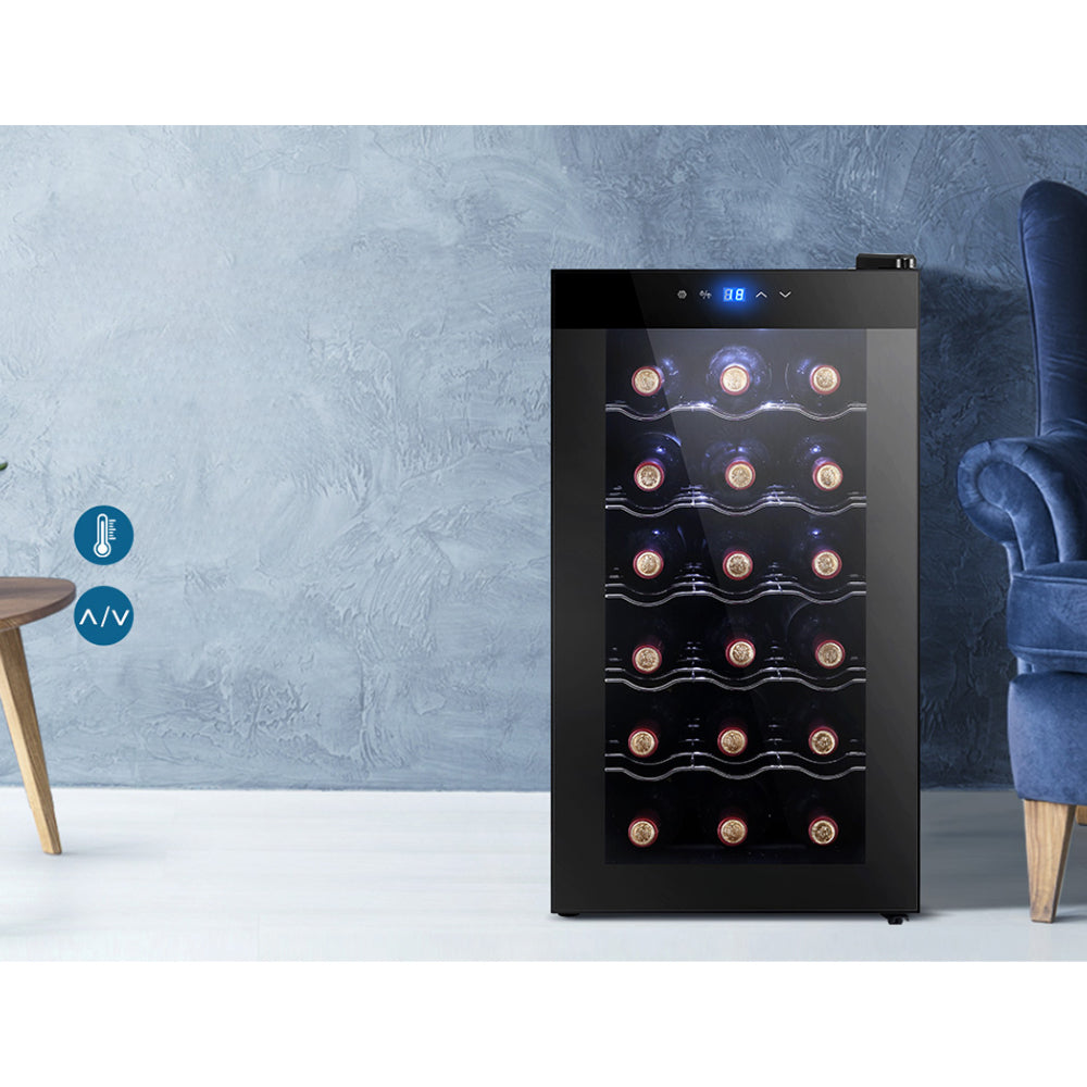 Wine Cooler 18 Bottles Glass Door Beverage Cooler Thermoelectric Fridge Black