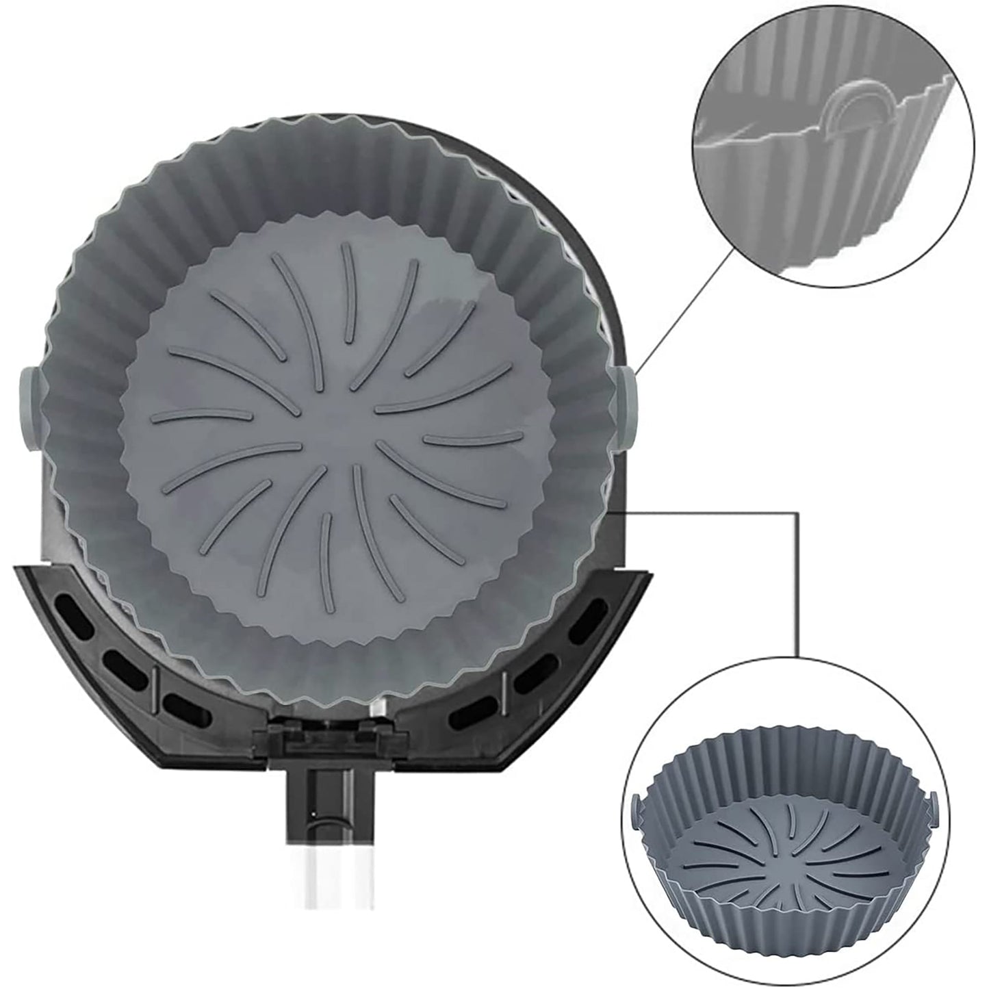 Air Fryer Reusable Non Stick Heat Resistant Silicone Pots 2 Pcs - Grey