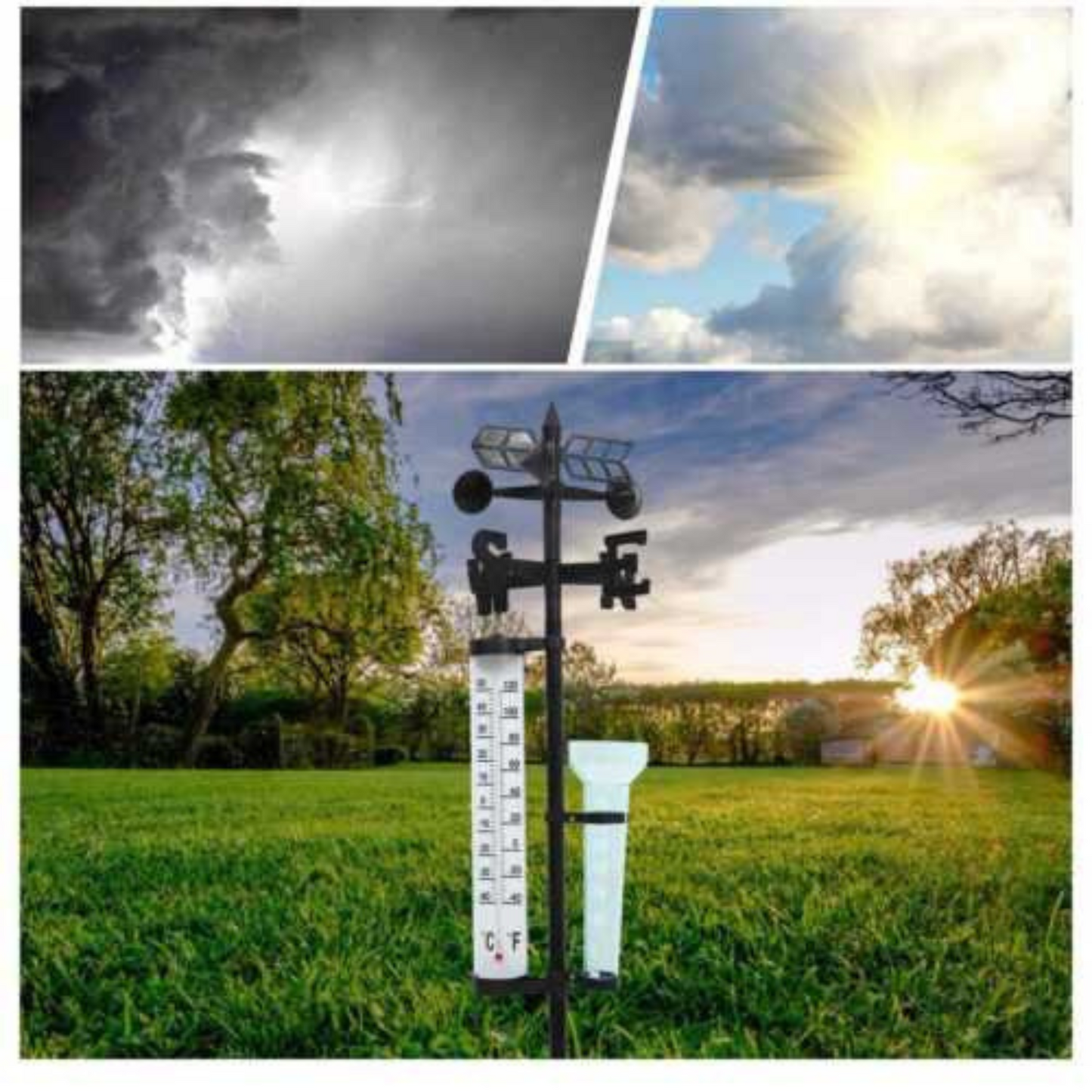 Outdoor Garden Weather Station Meteorological Measurer with Wind Vane and Rain Gauge