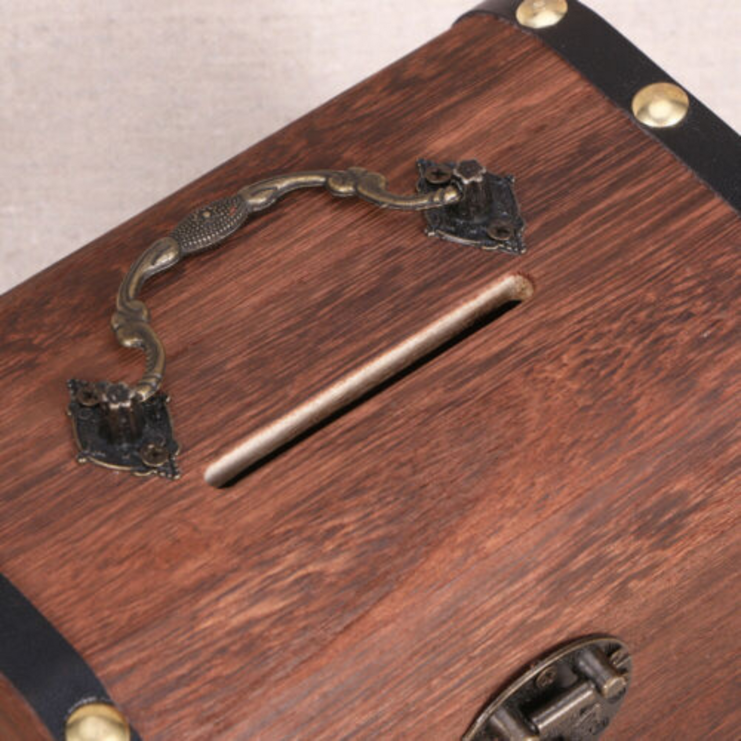 Retro Wooden Treasure Chest Vintage Money Storage Coin Piggy Bank Case