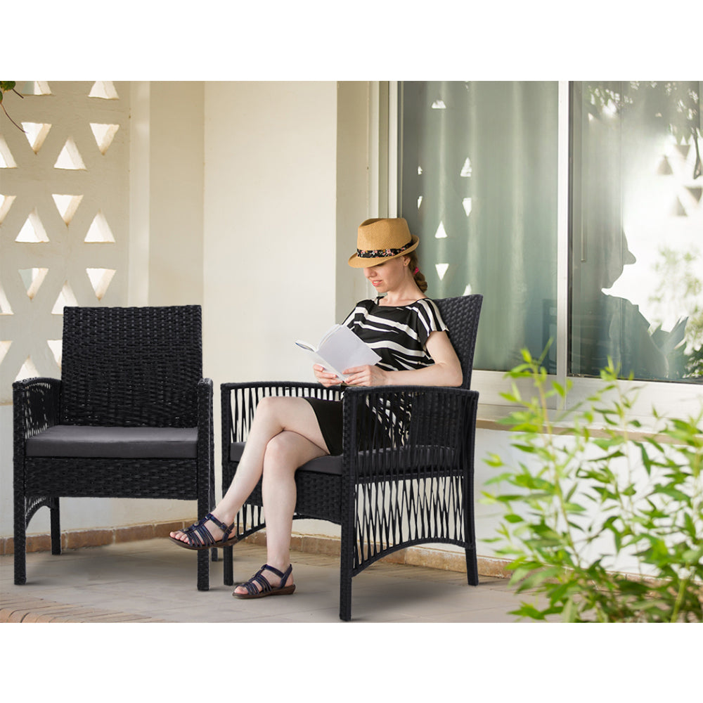 Outdoor Furniture Dining Chair Table Bistro Wicker Patio Set - Gray