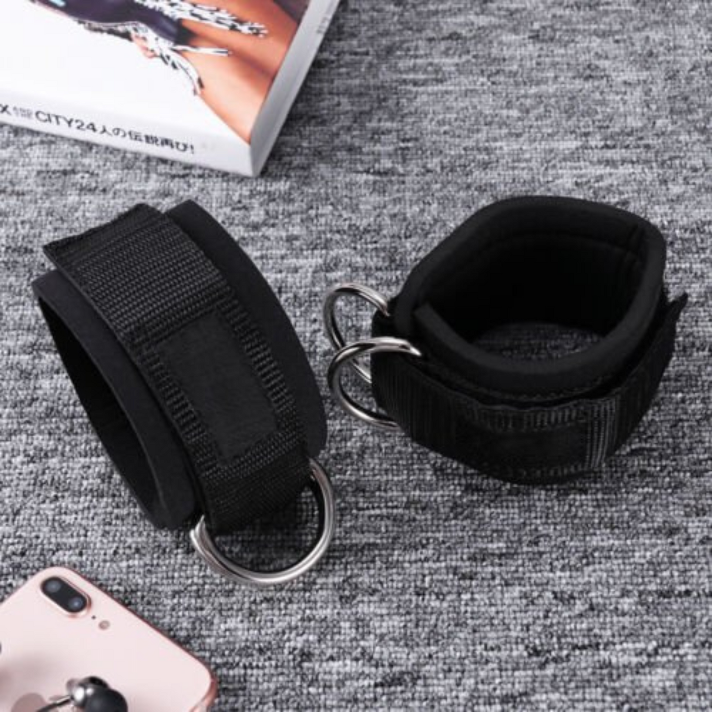 2pcs Weight Lifting Ankle D-Ring Straps 2pcs Pulley Cable Attachment for Gym Leg Workouts