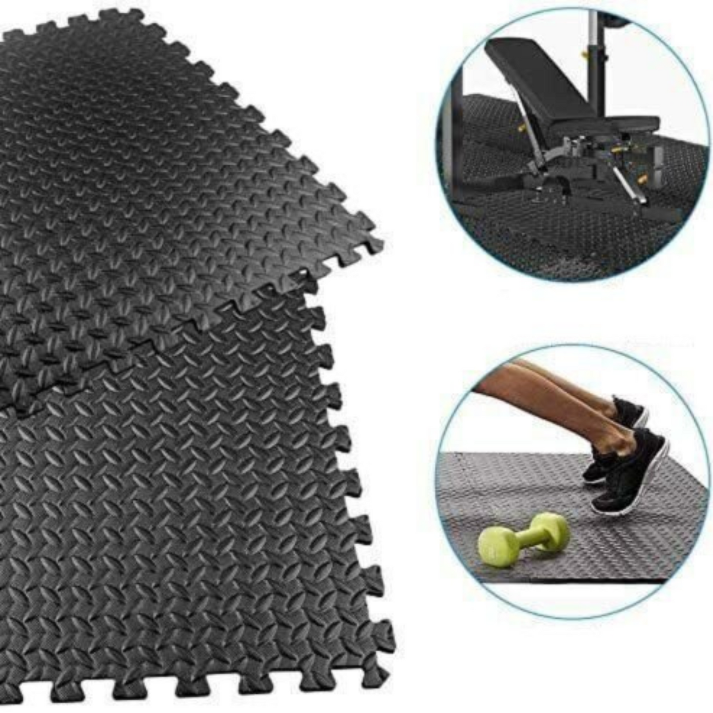 12 to 24x EVA Black Foam Mat Interlocking Heavy Duty Gym Flooring