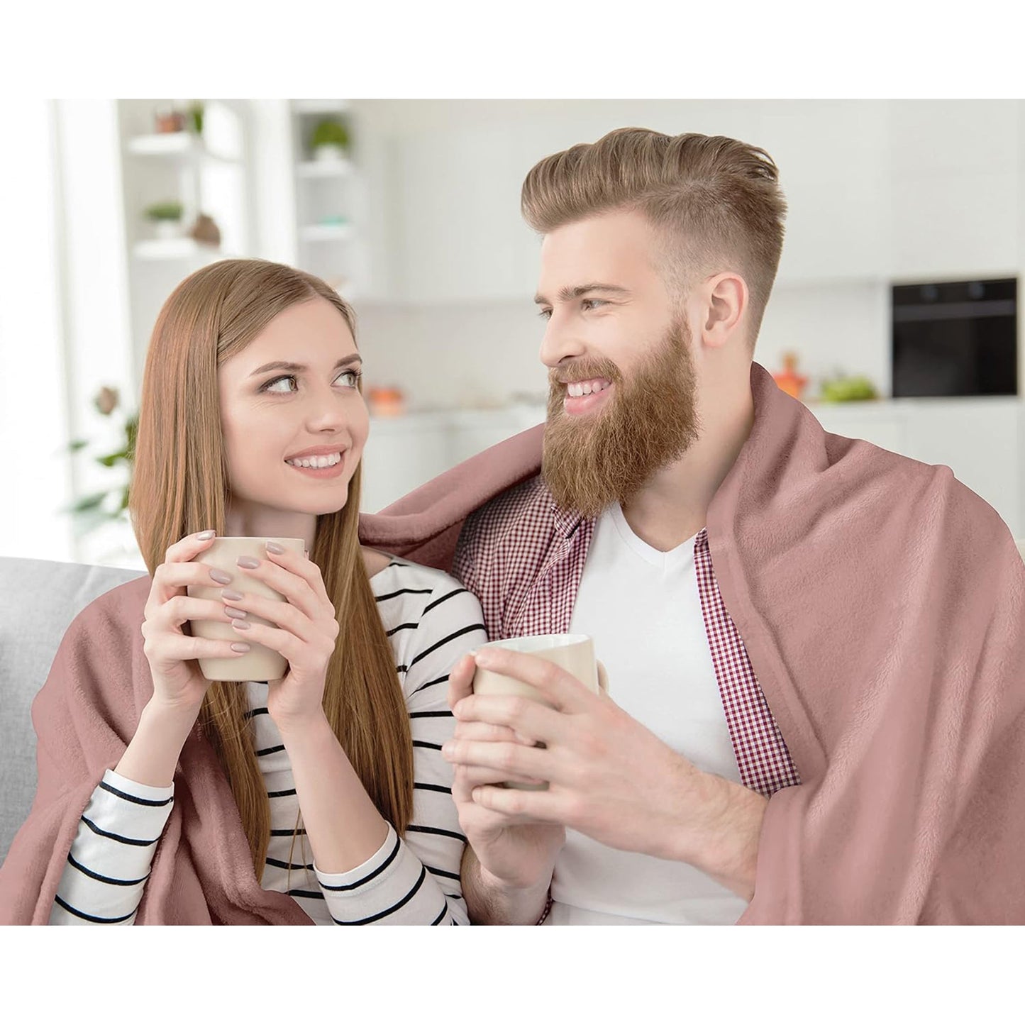 300GSM Microfibre Luxury Anti-Static Fuzzy Soft Fleece Blanket - Rose Pink