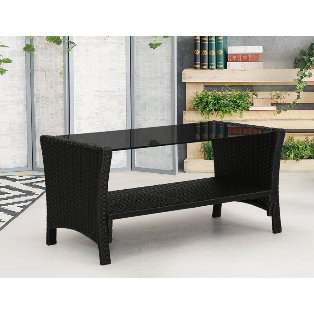 Outdoor Garden Patio Wicker Lounge Table Sofa Set Grey - 2 Seater
