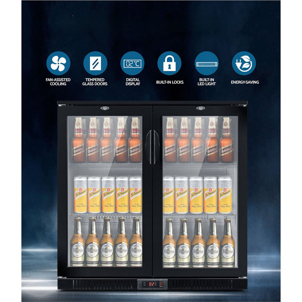 Bar Fridge 2 Glass Door Commercial Display Freeer Drink Beverage Cooler Black