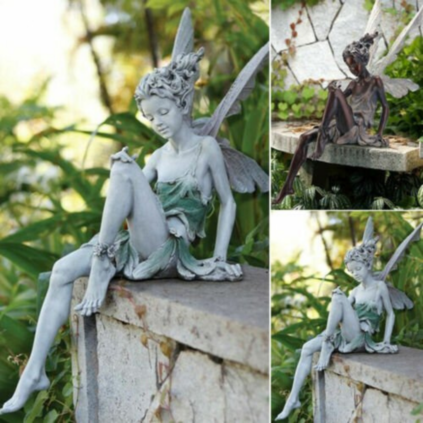 Outdoor Resin Fairy Statue Sitting Fairy Garden Ornament Sculpture Decor