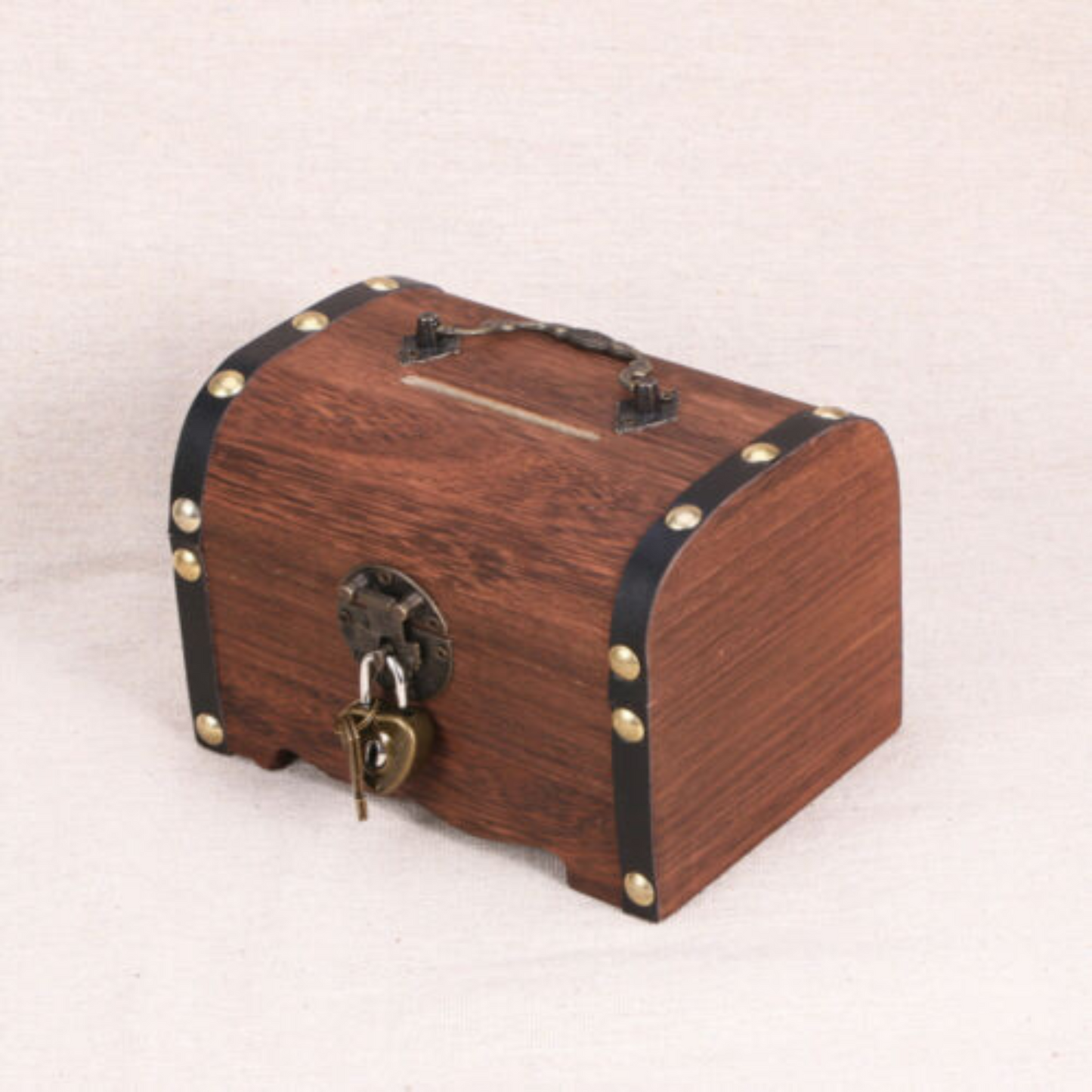 Retro Wooden Treasure Chest Vintage Money Storage Coin Piggy Bank Case