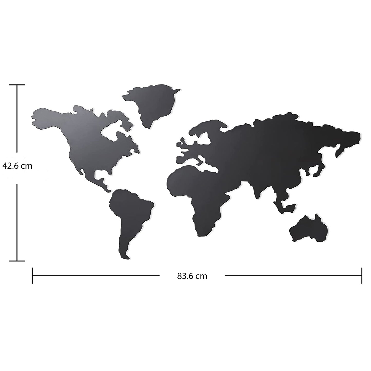 Metalic World Map Metal Wall Art Decor Wall Hanging for Living Room Bedroom Dorm - Black