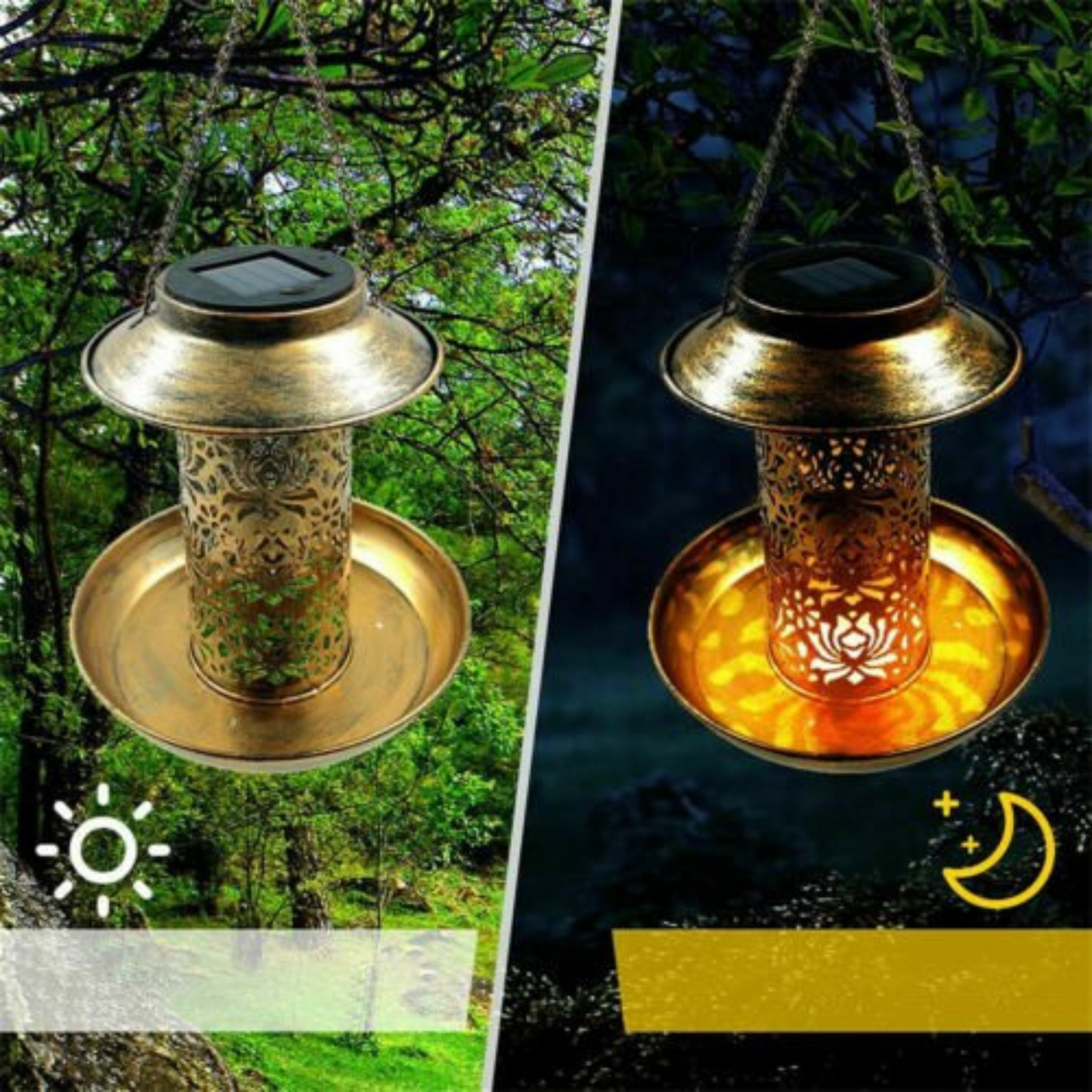 Solar Powered Bird Feeder with Light Outdoor Hanging Solar Lamp