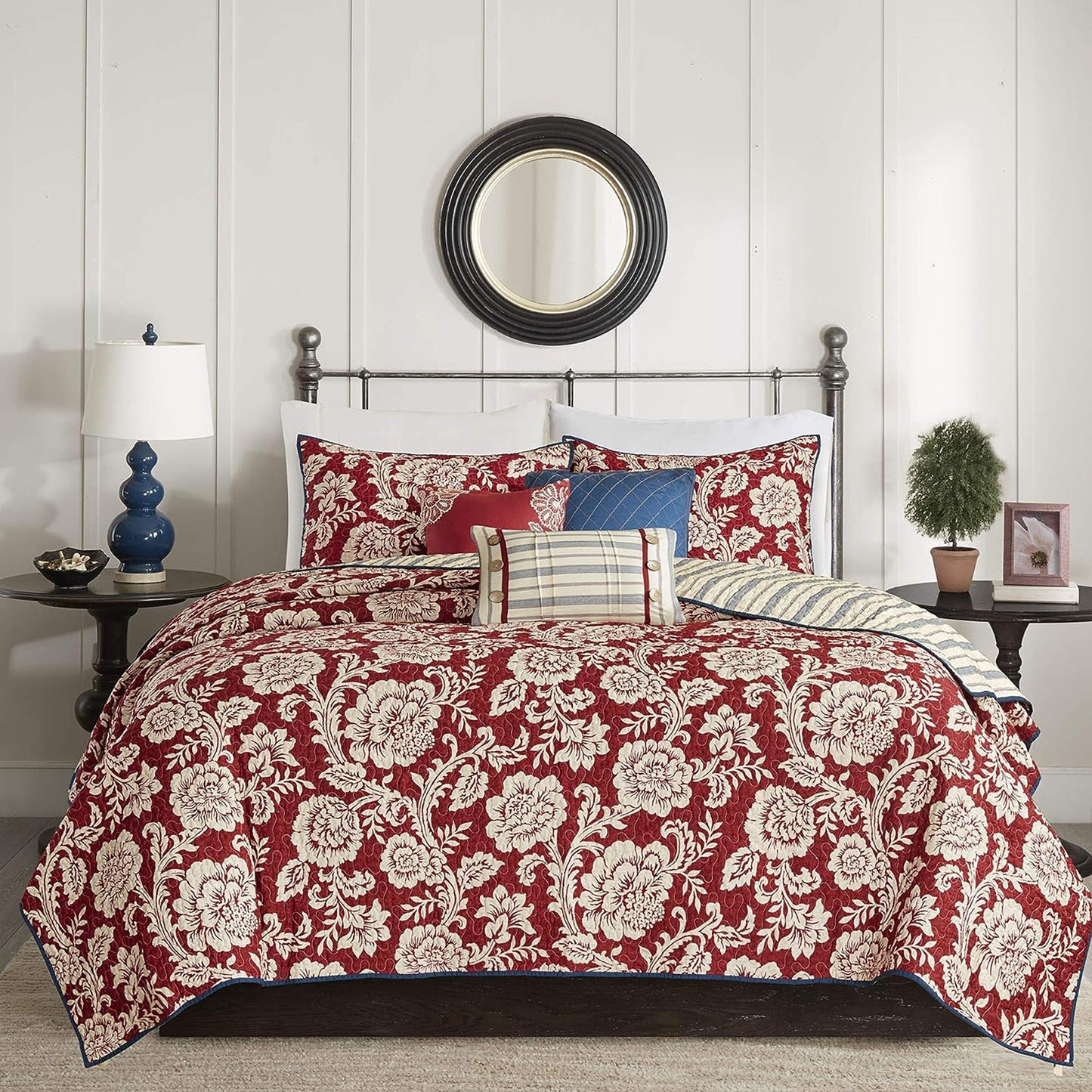 Lightweight 100% Cotton Double Sided Stitching Quilt Set - Lucy Red