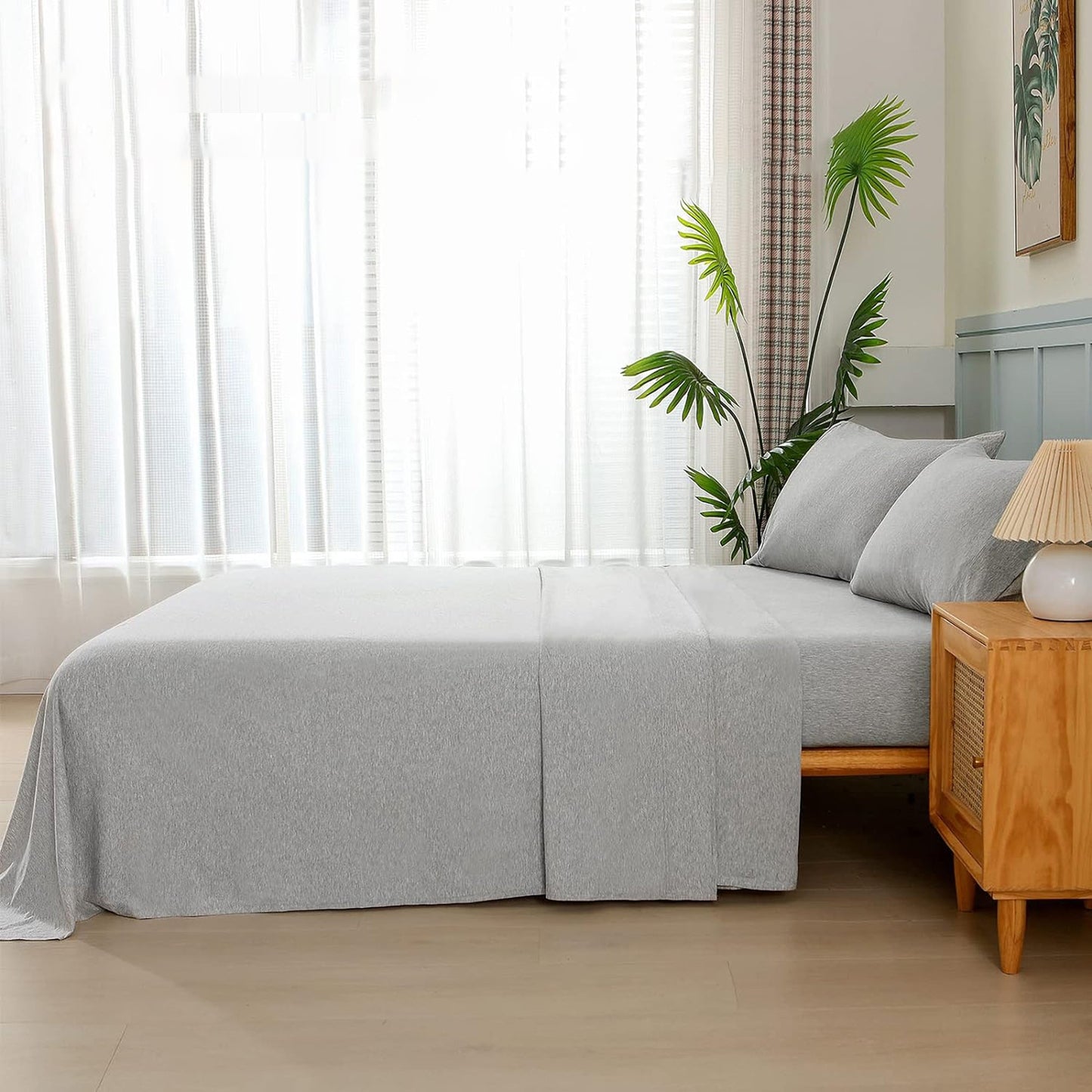 Breathable Skin-Friendly Ultra Soft Cotton Jersey Bed Sheet Set - Grey Marle