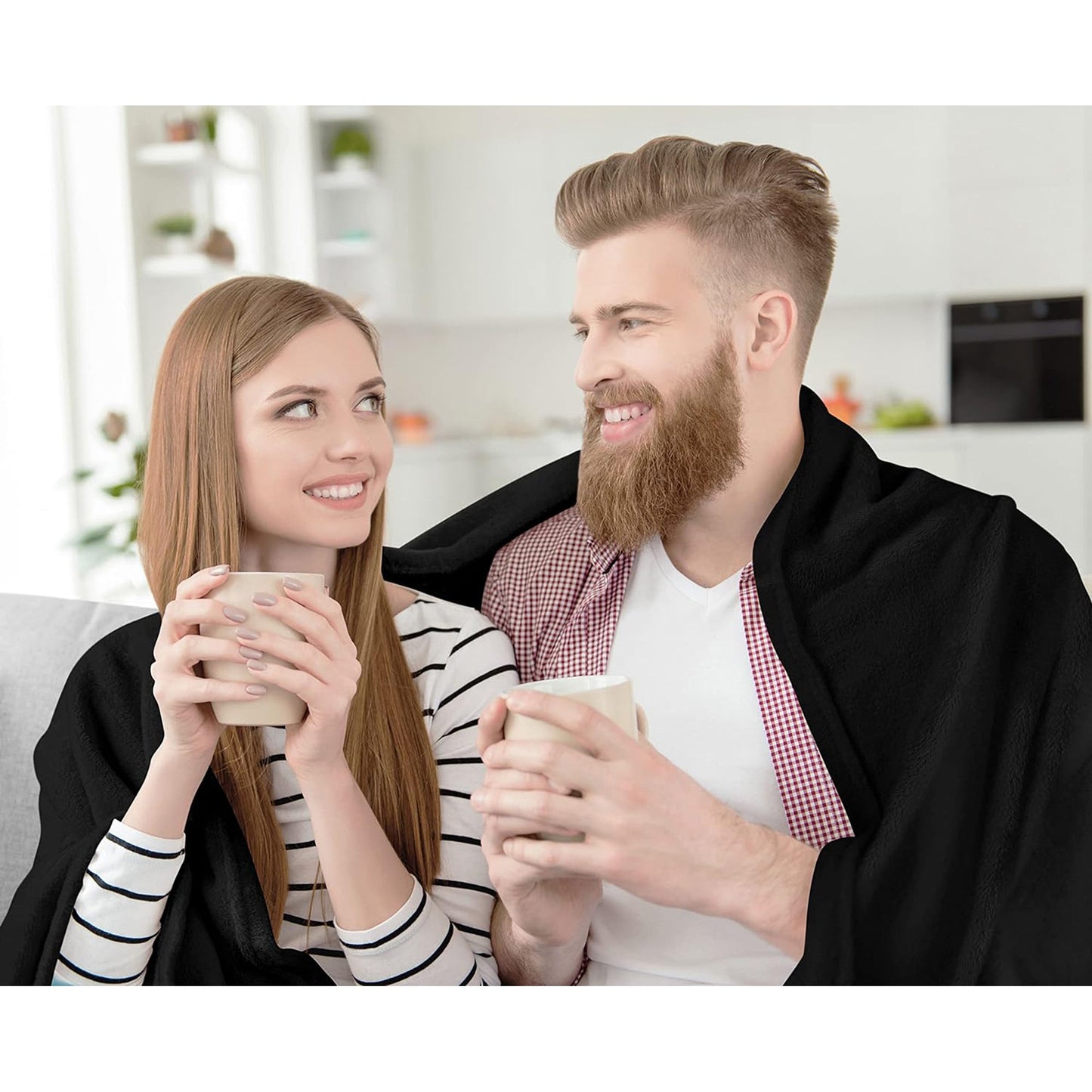 300GSM Microfibre Anti-Static Fuzzy Soft Fleece Blanket - Black