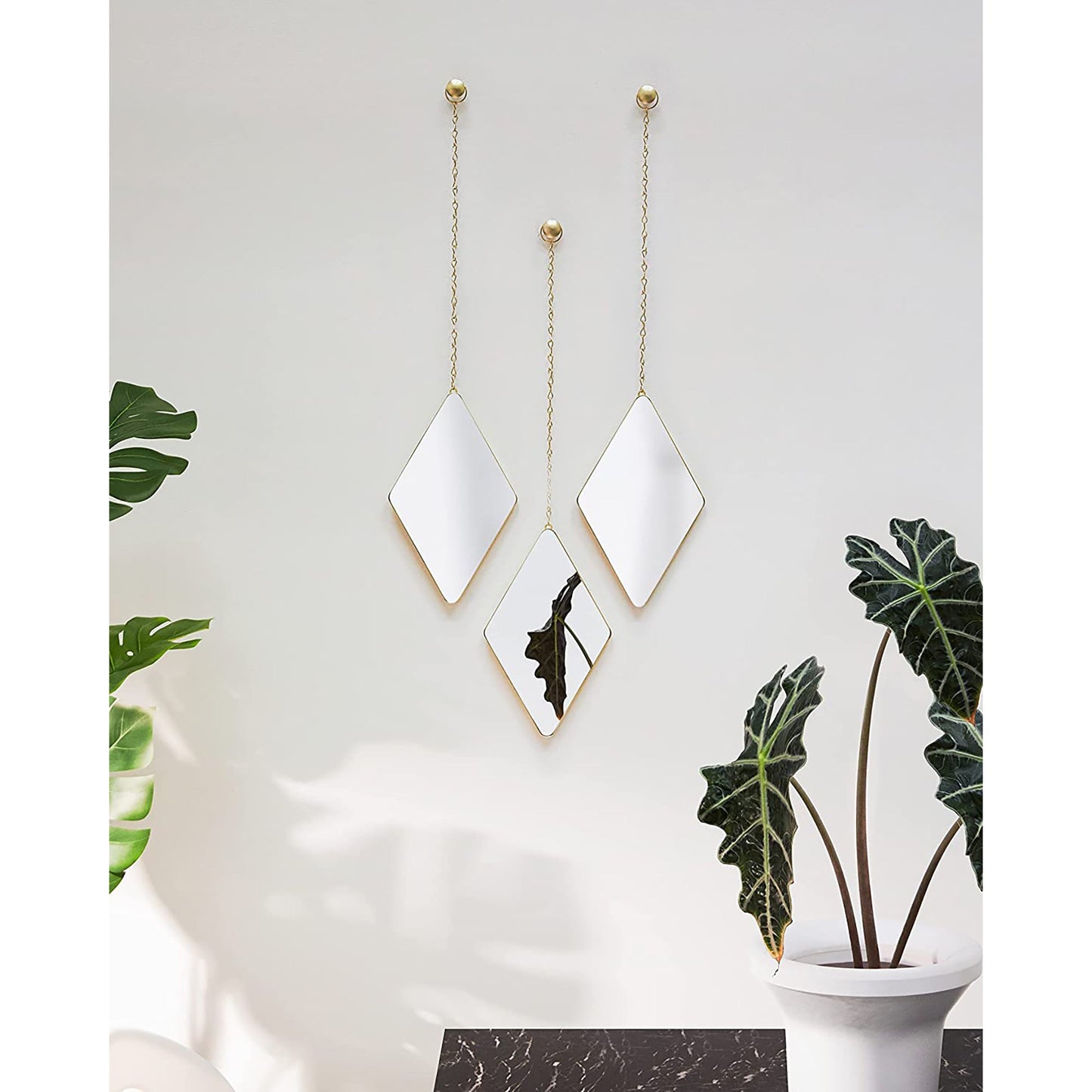 Apartment Decor Trio Wall Art Brass Decorative Wall Mirrors - Set of 3