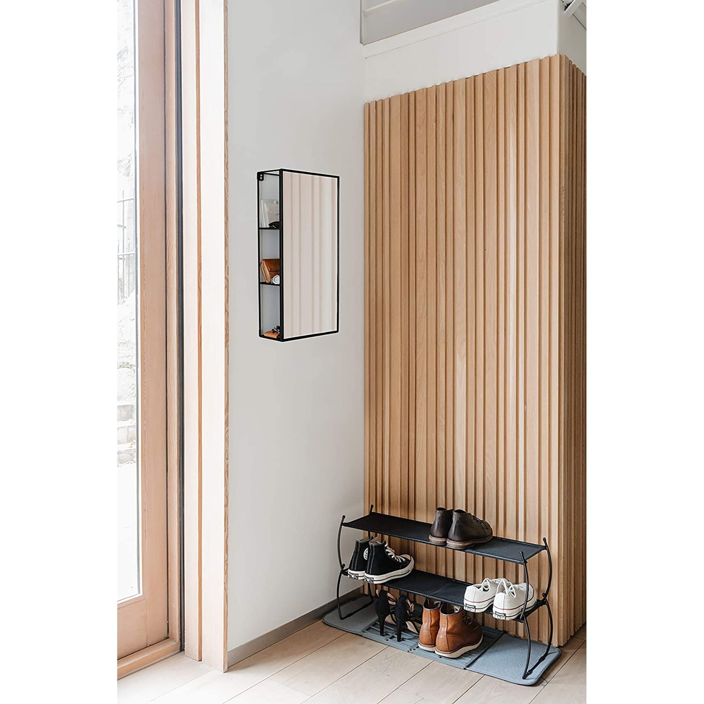 Bathroom Bedroom Mirror with Storage Shelves - Black
