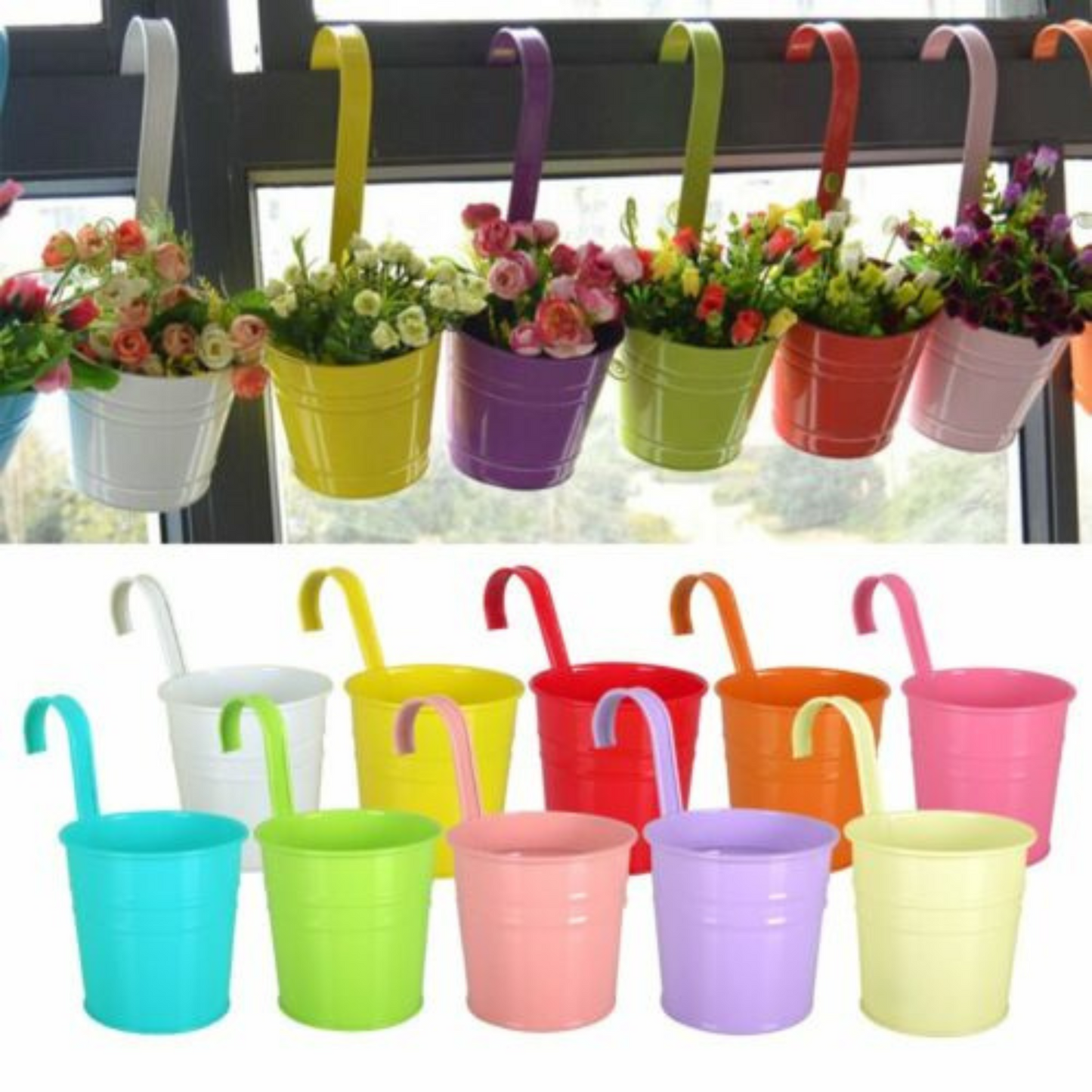 10 Colour Flower Pot Hanging Planters Metal Hooks Iron Balcony Garden Planters