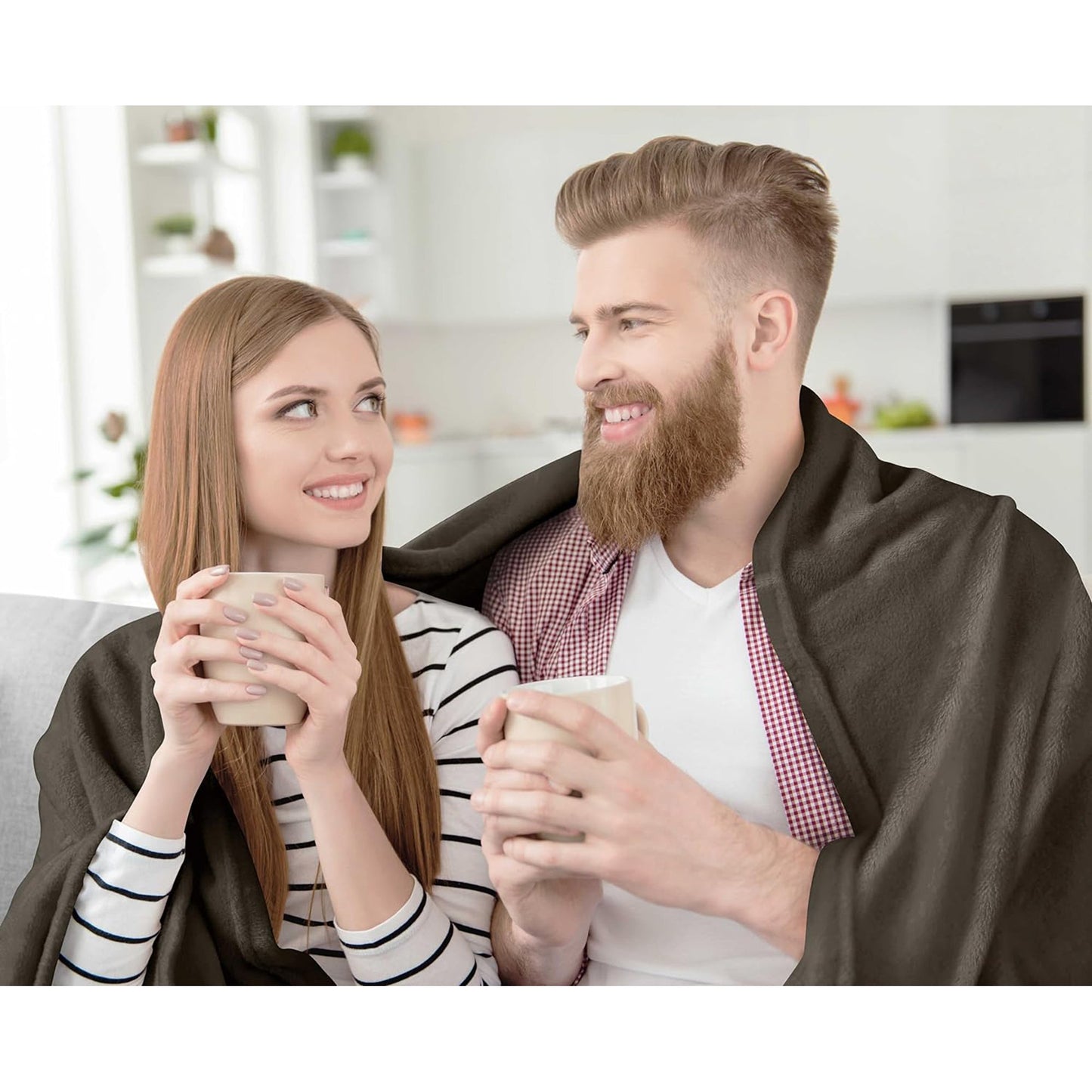 300GSM Microfibre Luxury Anti-Static Fuzzy Soft Fleece Blanket - Brown