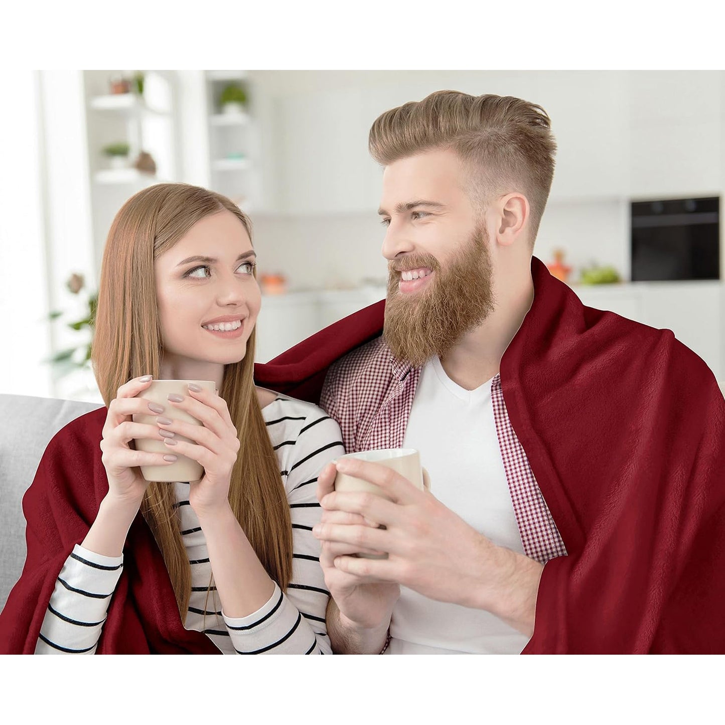 300GSM Microfibre Luxury Anti-Static Fuzzy Soft Fleece Blanket - Red