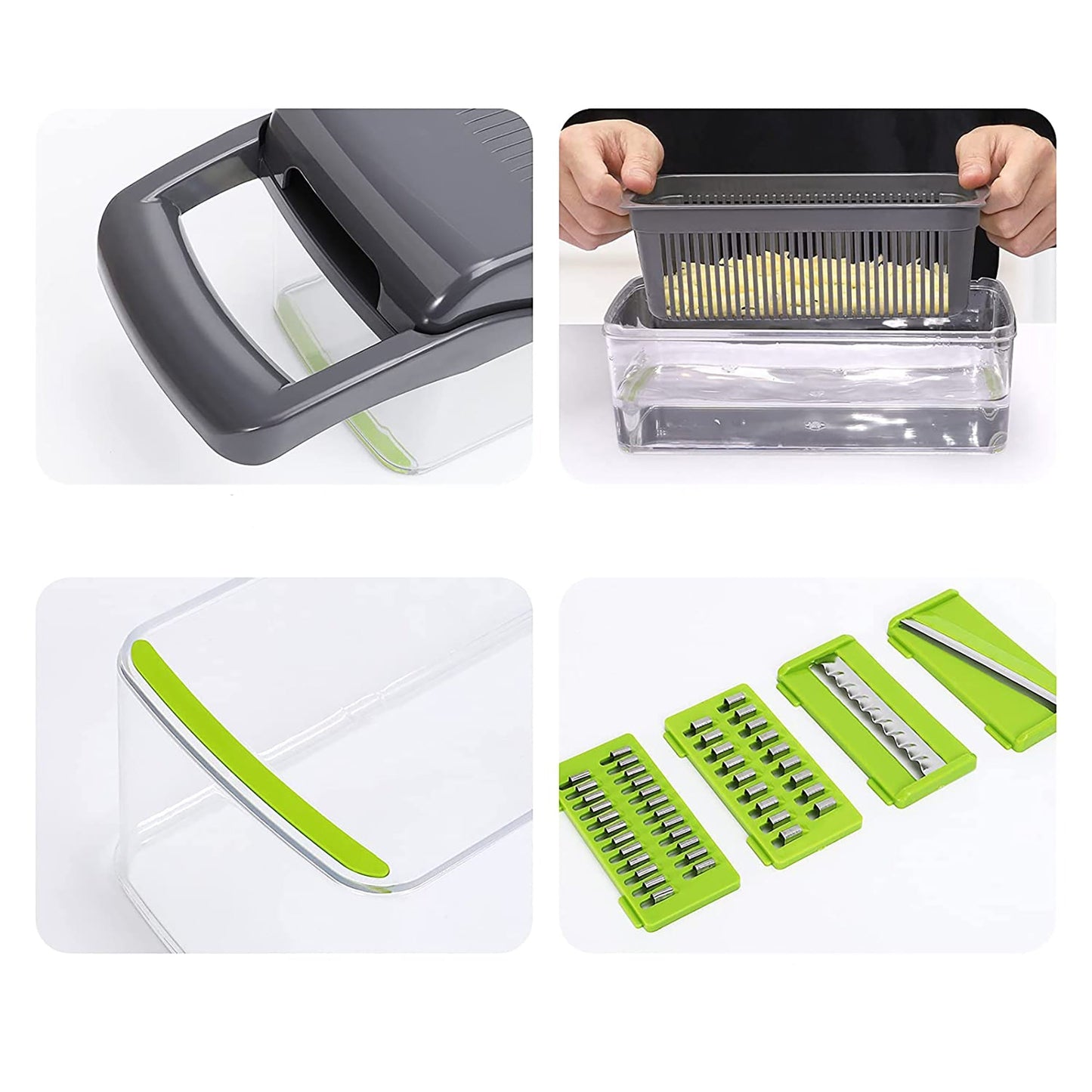 Multifunctional 13 in 1 Vegetable Slicer Grater Chopper - Green and Grey