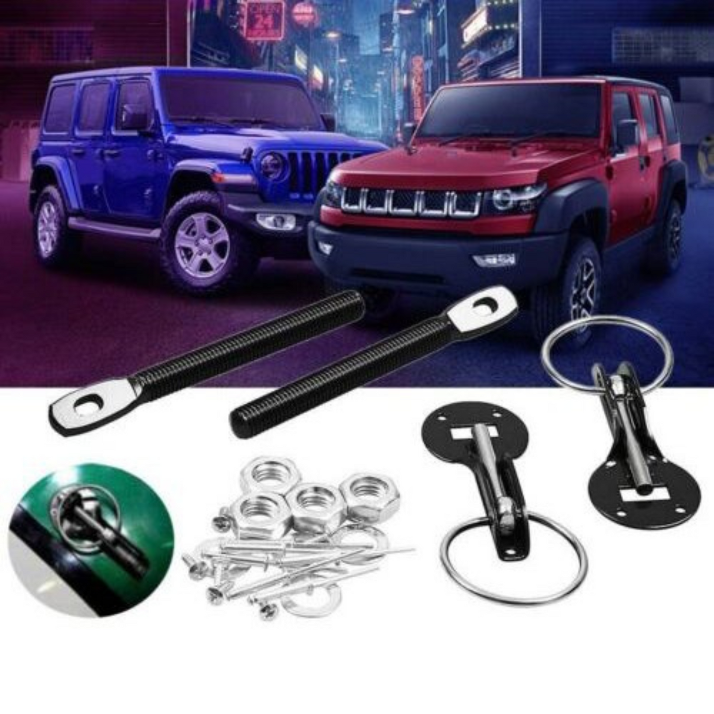 Quick Latch Car Bonnet Hood Lock Flush Mount Pin Key Locking Kit