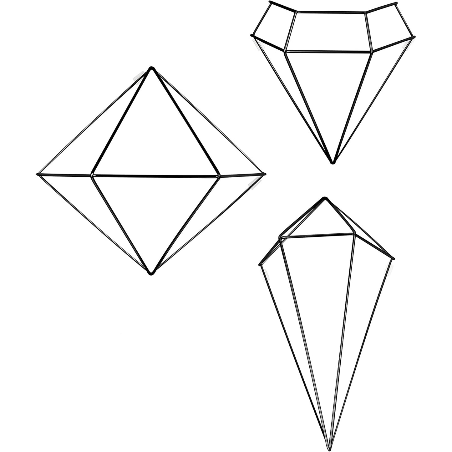 Geometric Sculptures Modern Metallic Wire Shapes Wall Decor Set of 6 - Black