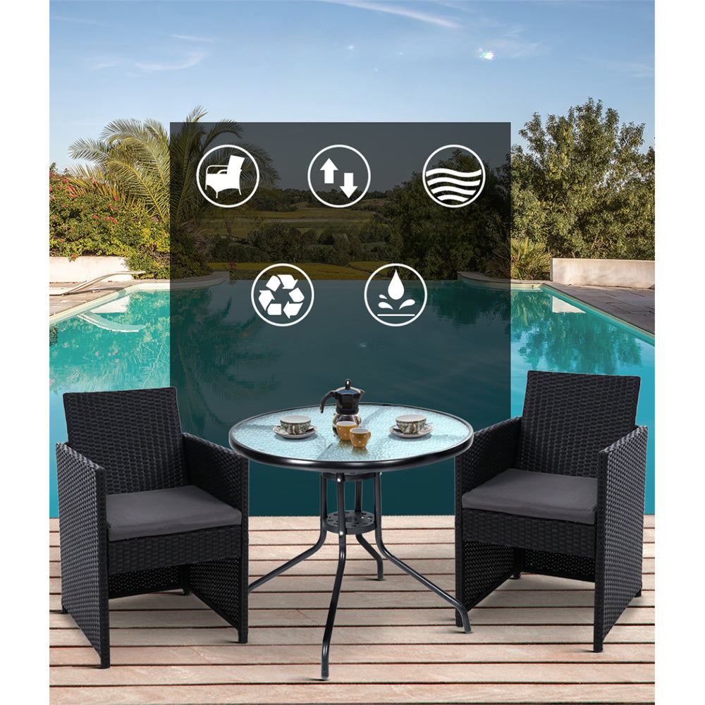 Patio Furniture Dining Chairs Table Patio Wicker Bistro Set - Black