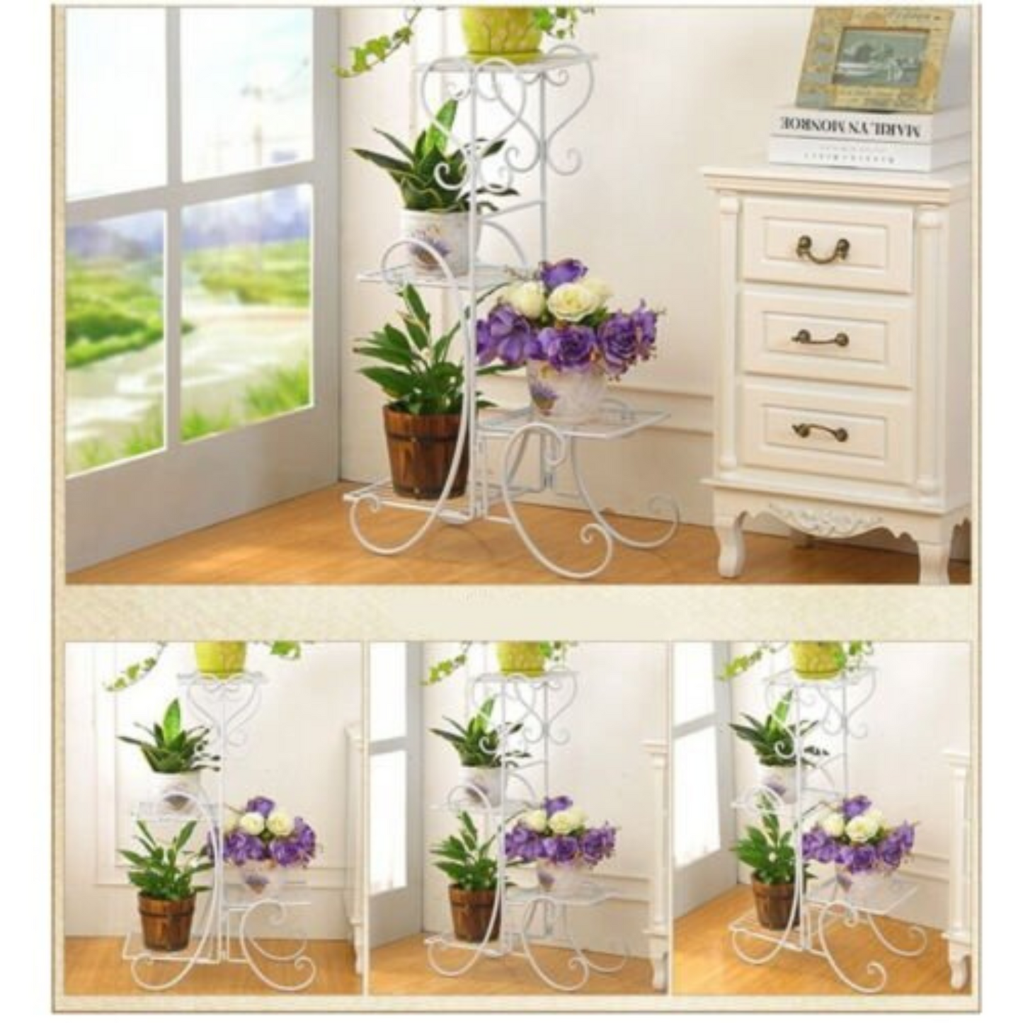 4 Tier Metal Plant Stand Indoor Outdoor Planter Rack for Pots and Flowers