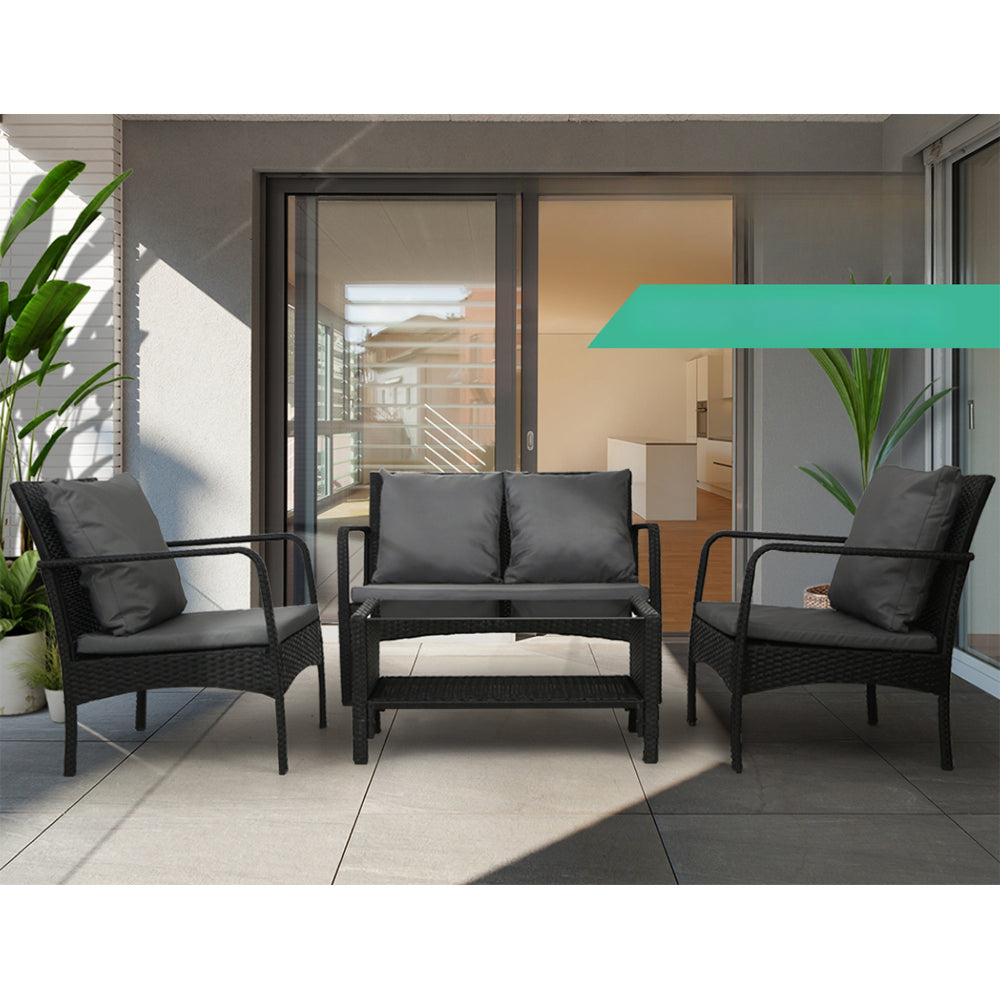 Outdoor Garden Patio Wicker Lounge Table Sofa Set Grey - 2 Seater