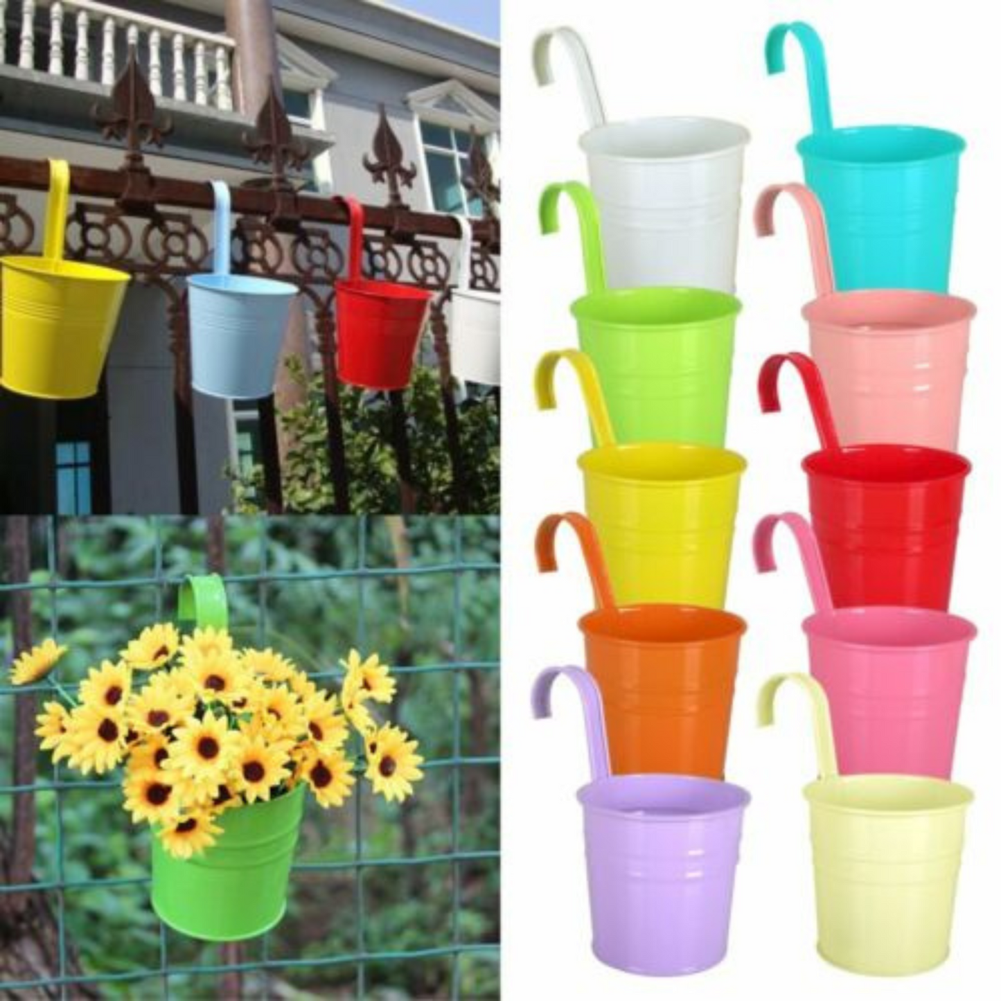 10 Colour Flower Pot Hanging Planters Metal Hooks Iron Balcony Garden Planters